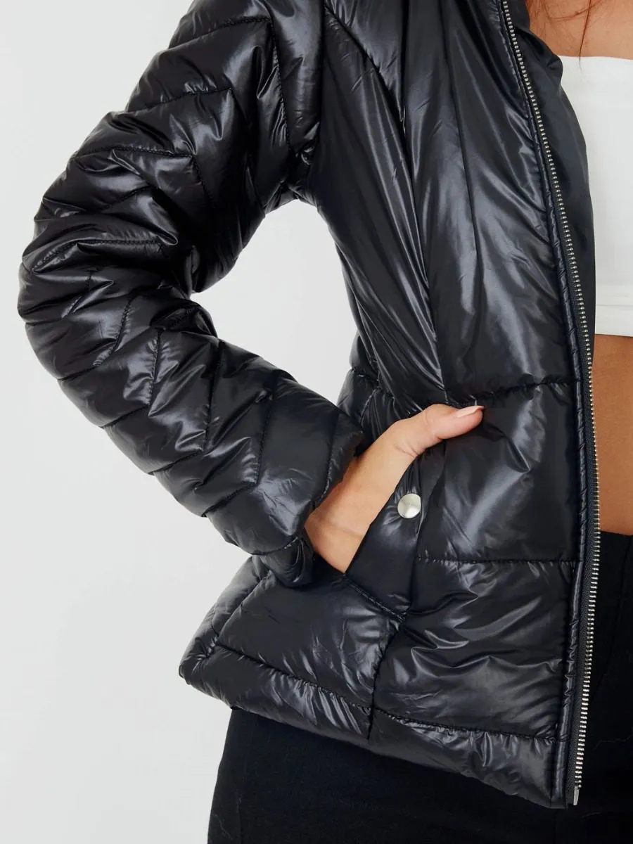 Bianca Padded Faux Fur Hooded Jacket In Black