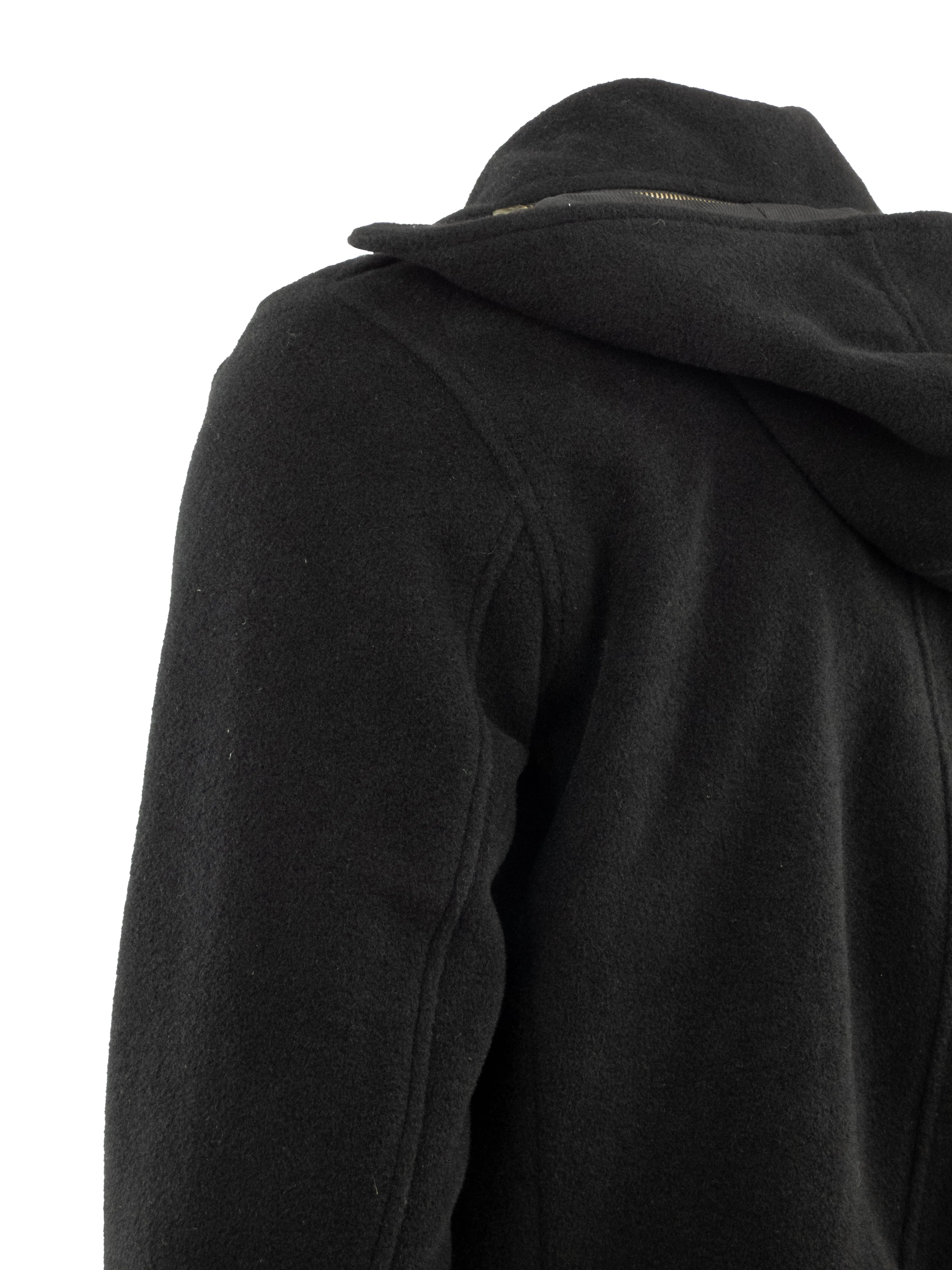 Black Wool Button Up Hooded Jacket