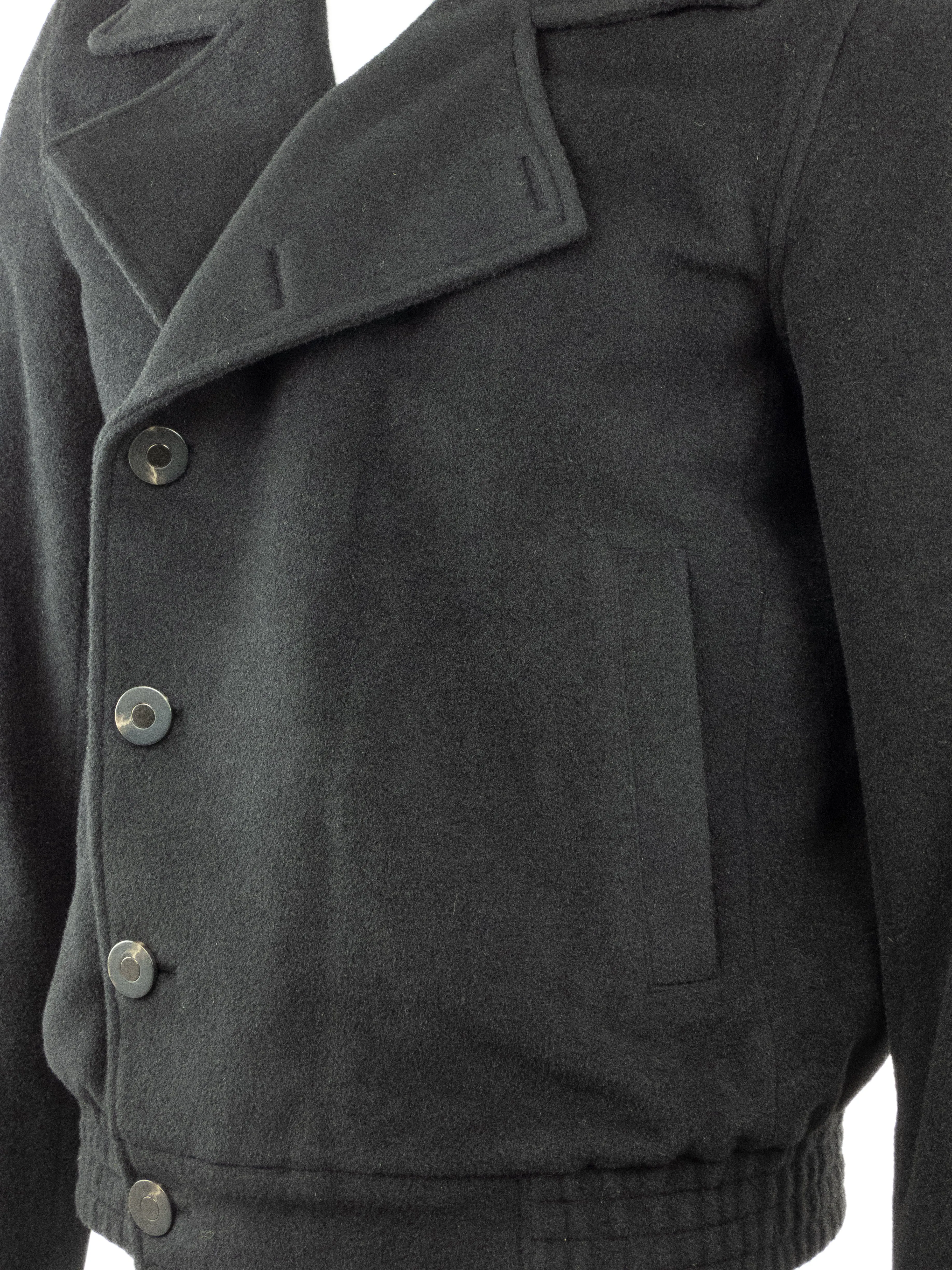 Black Wool Button Up Hooded Jacket