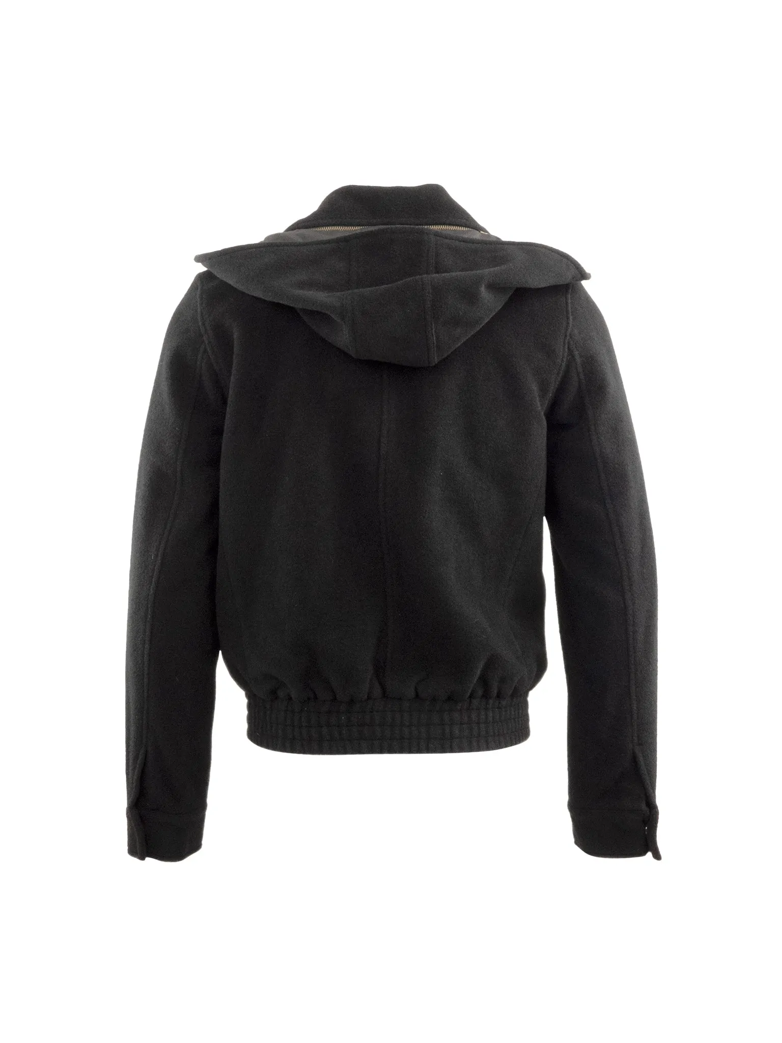 Black Wool Button Up Hooded Jacket