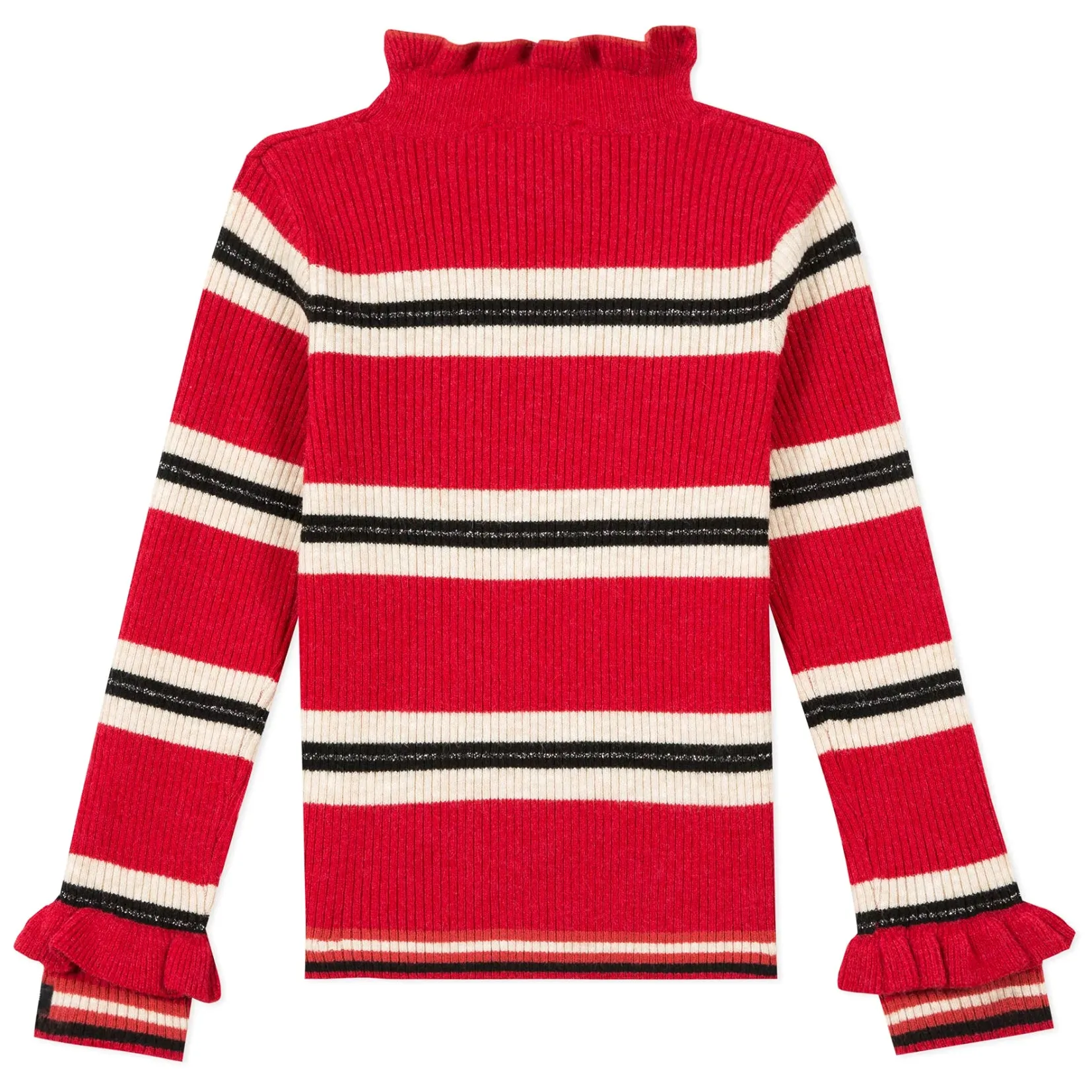 CATIMINI Ruffle Striped Turtleneck