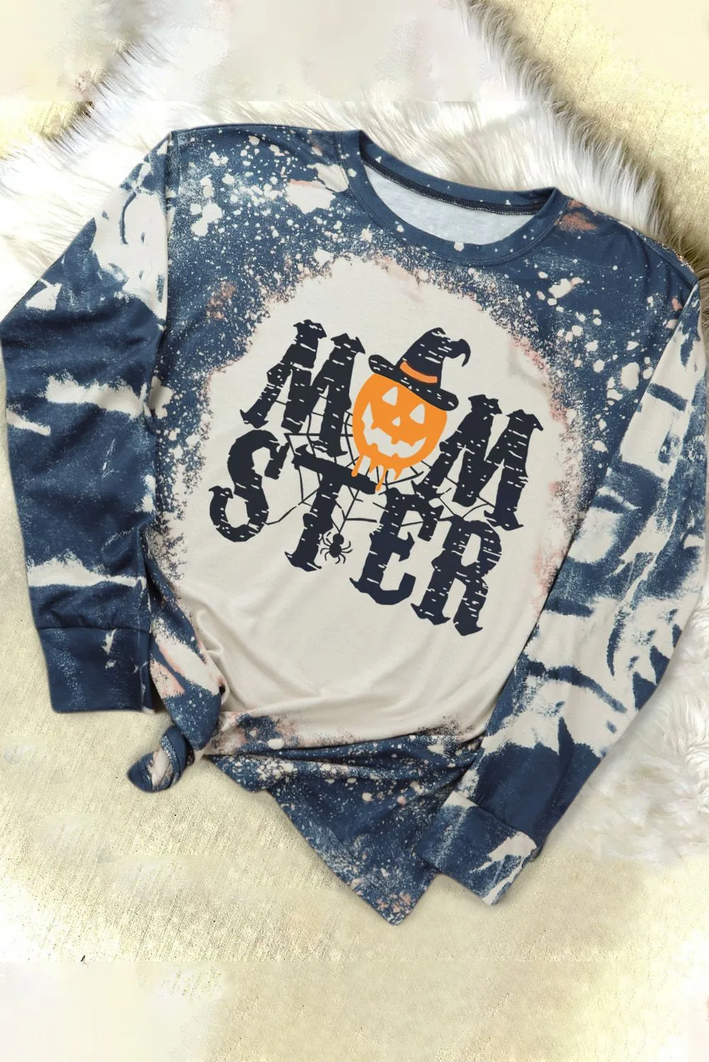 color MOM STER Pumpkin Tie Dye Print Long Sleeve Top
