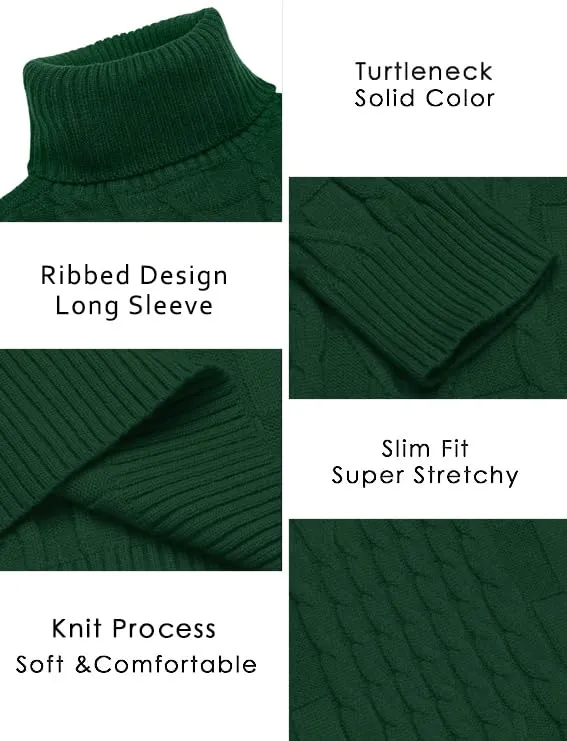 COOFANDY Men's Slim Fit Turtleneck Sweater Casual Cable Knit Pullover Sweaters