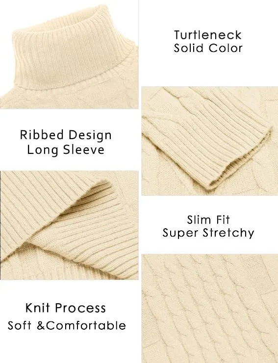COOFANDY Men's Slim Fit Turtleneck Sweater Casual Cable Knit Pullover Sweaters