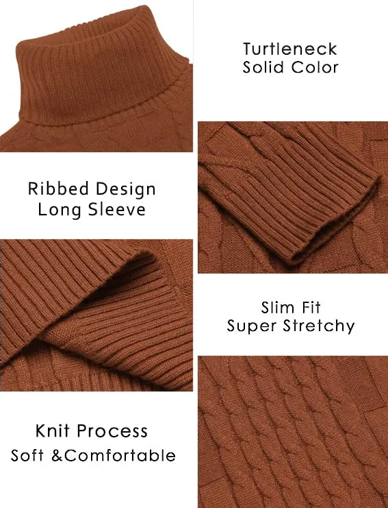 COOFANDY Men's Slim Fit Turtleneck Sweater Casual Cable Knit Pullover Sweaters