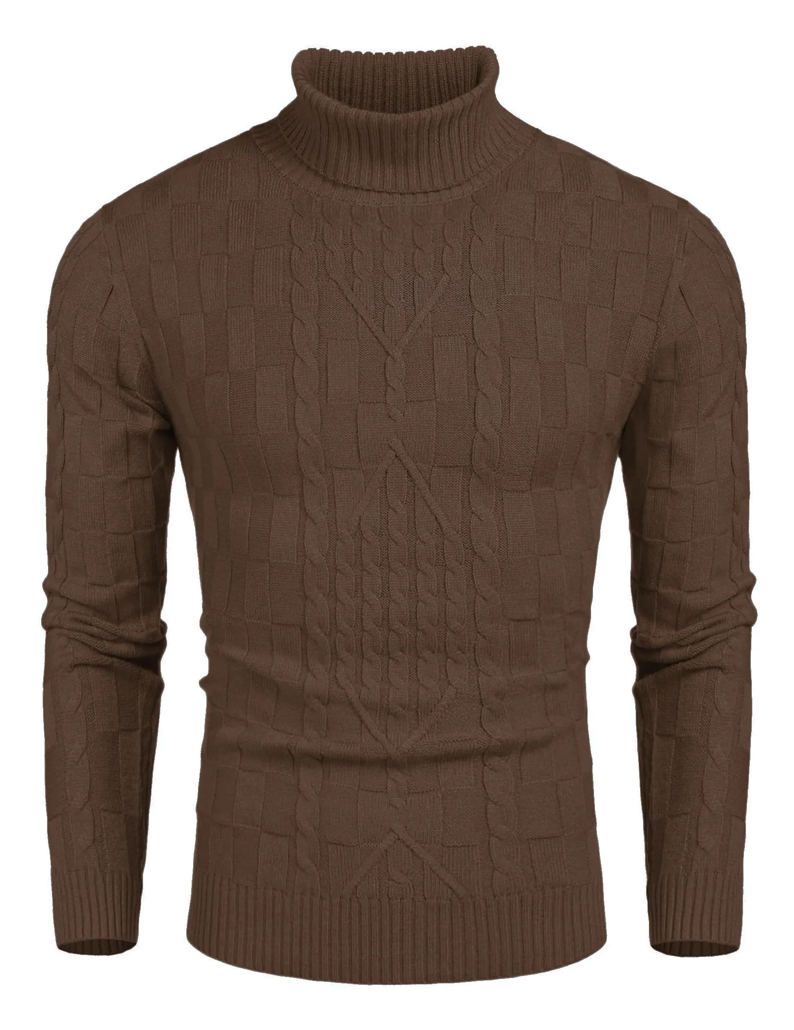 COOFANDY Men's Slim Fit Turtleneck Sweater Casual Cable Knit Pullover Sweaters