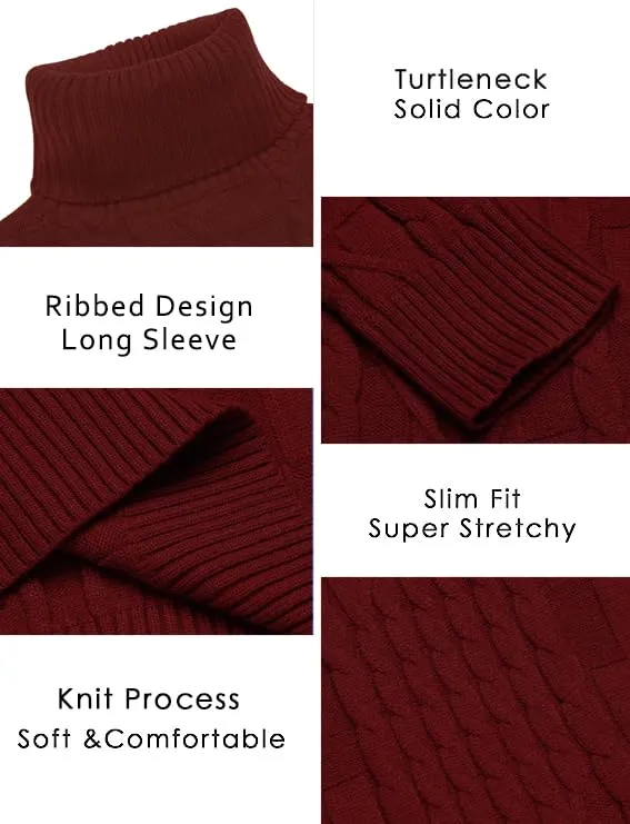 COOFANDY Men's Slim Fit Turtleneck Sweater Casual Cable Knit Pullover Sweaters