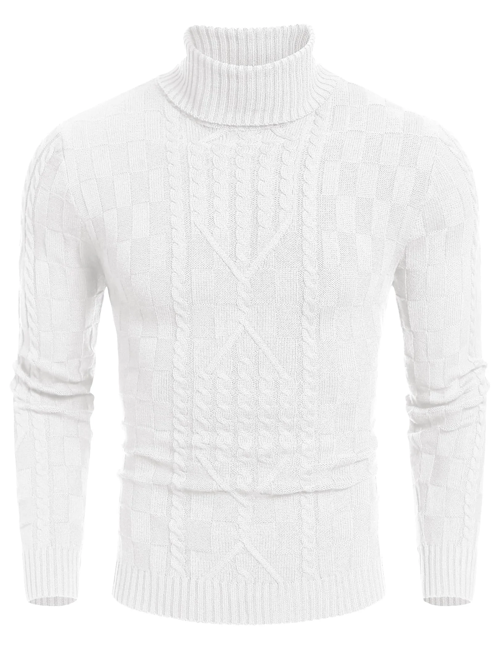 COOFANDY Men's Slim Fit Turtleneck Sweater Casual Cable Knit Pullover Sweaters