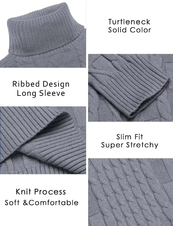 COOFANDY Men's Slim Fit Turtleneck Sweater Casual Cable Knit Pullover Sweaters