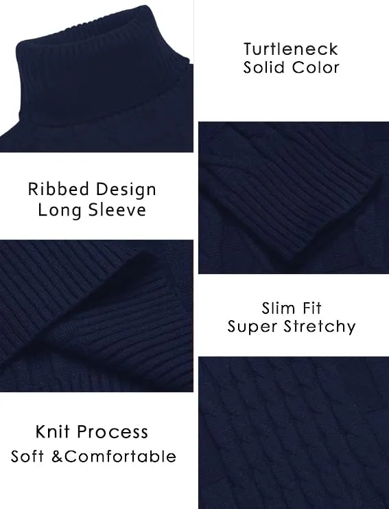COOFANDY Men's Slim Fit Turtleneck Sweater Casual Cable Knit Pullover Sweaters