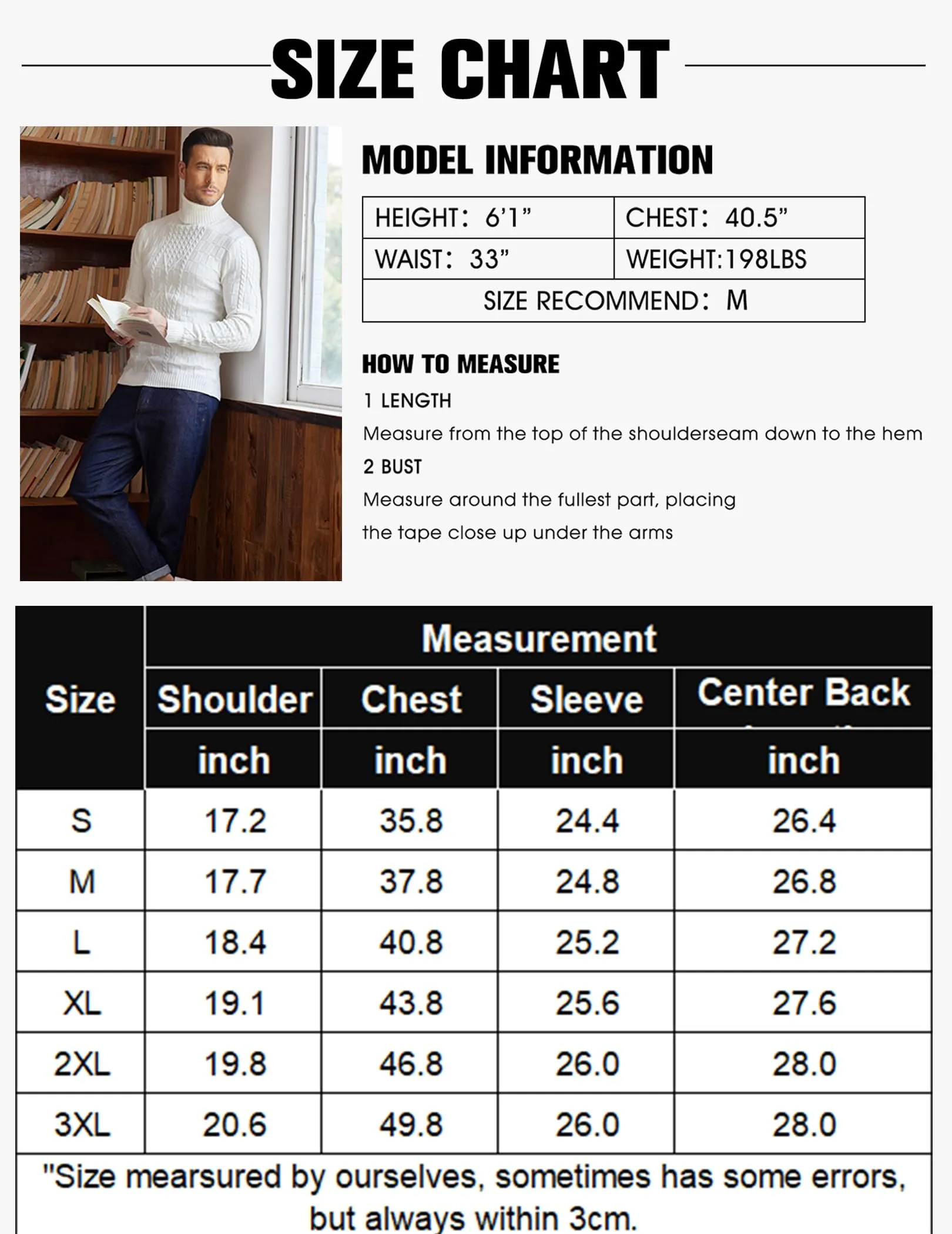 COOFANDY Men's Slim Fit Turtleneck Sweater Casual Cable Knit Pullover Sweaters