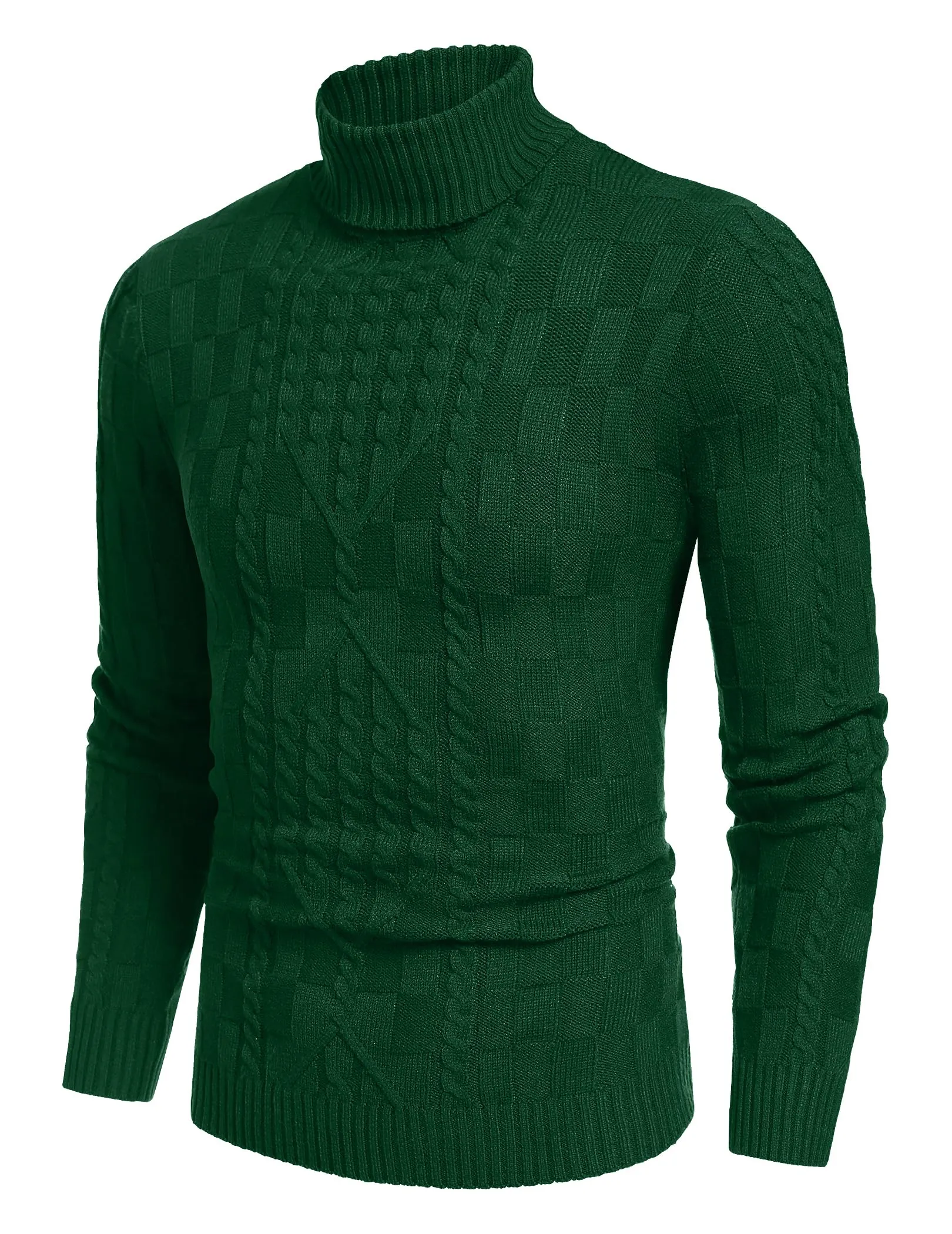 COOFANDY Men's Slim Fit Turtleneck Sweater Casual Cable Knit Pullover Sweaters