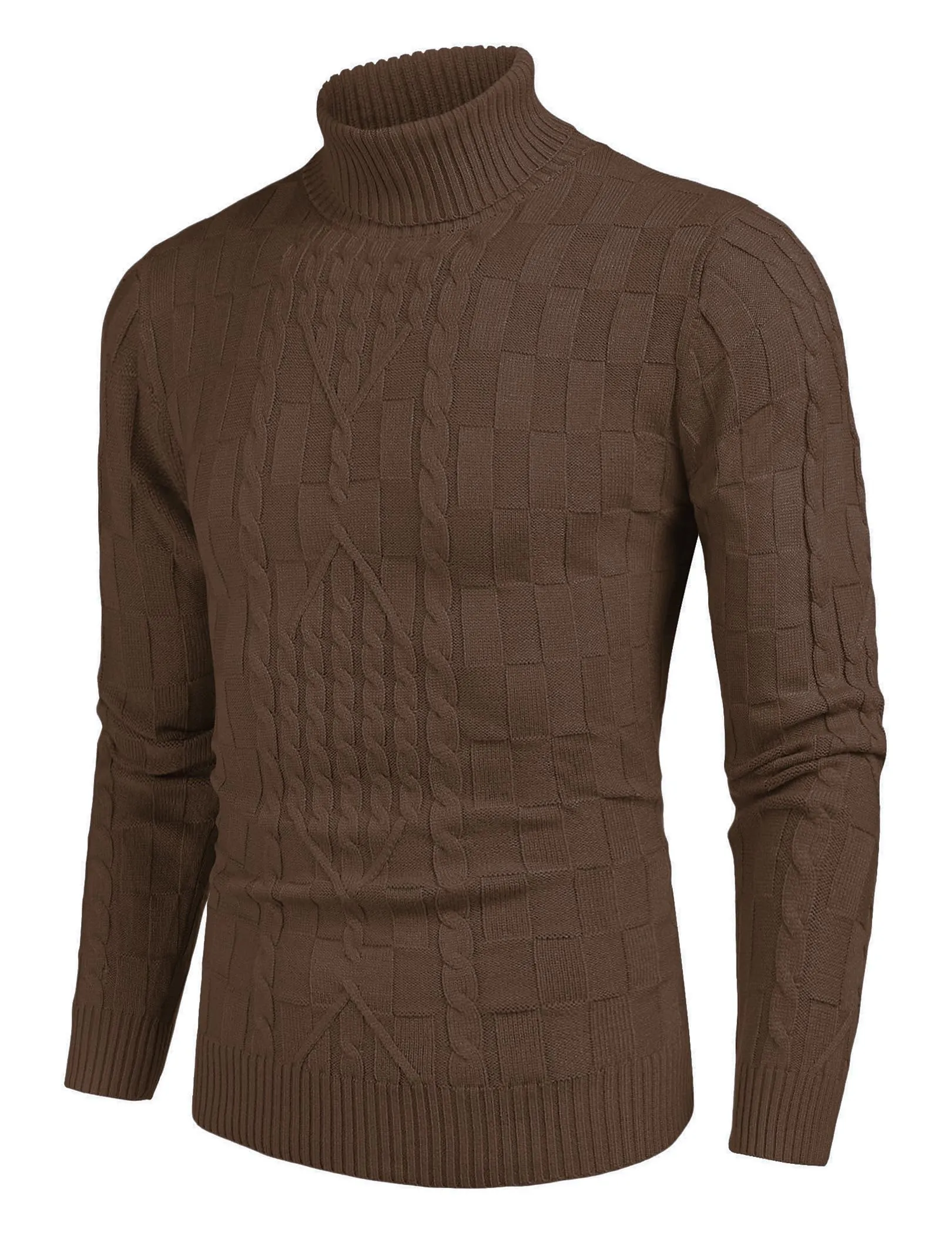 COOFANDY Men's Slim Fit Turtleneck Sweater Casual Cable Knit Pullover Sweaters