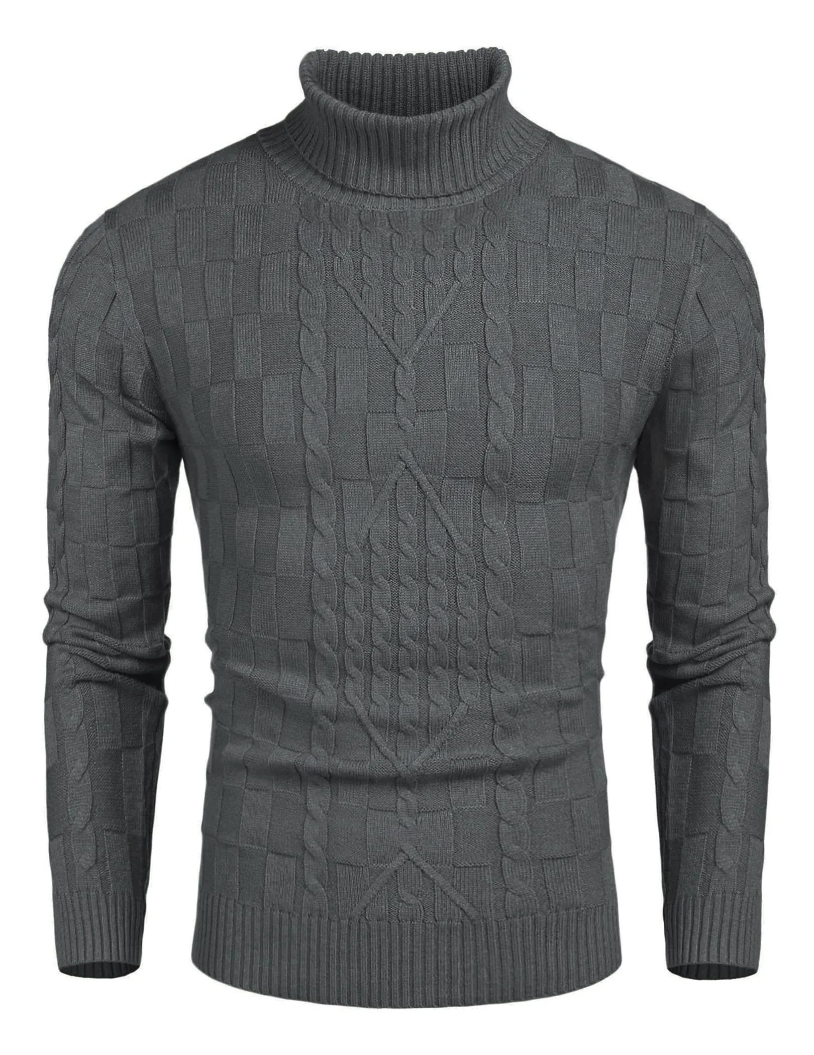 COOFANDY Men's Slim Fit Turtleneck Sweater Casual Cable Knit Pullover Sweaters