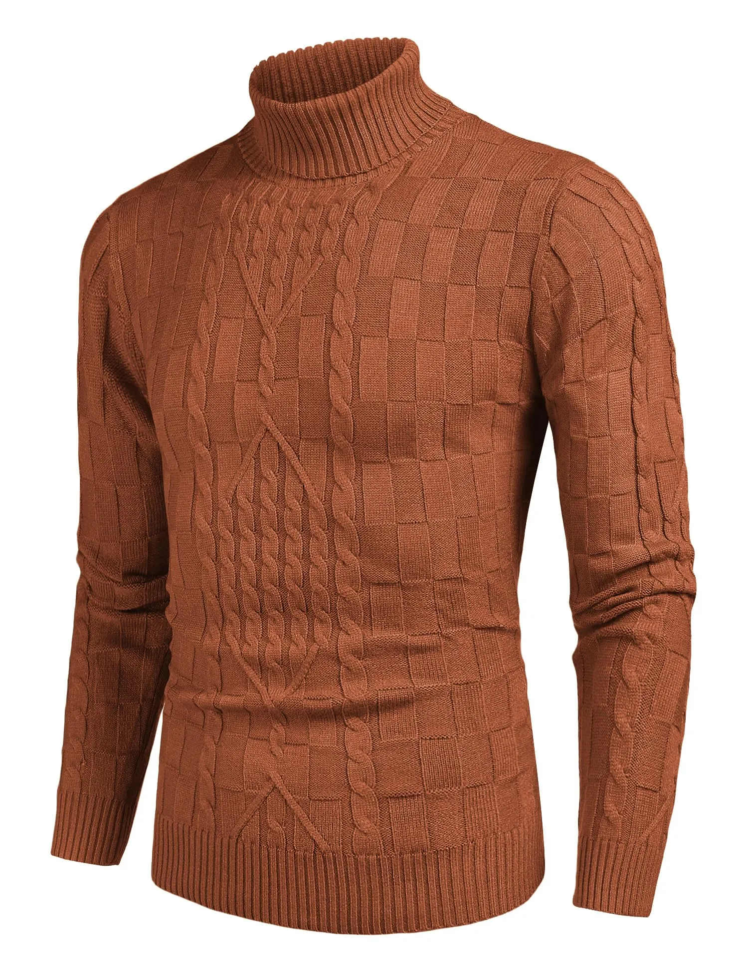 COOFANDY Men's Slim Fit Turtleneck Sweater Casual Cable Knit Pullover Sweaters