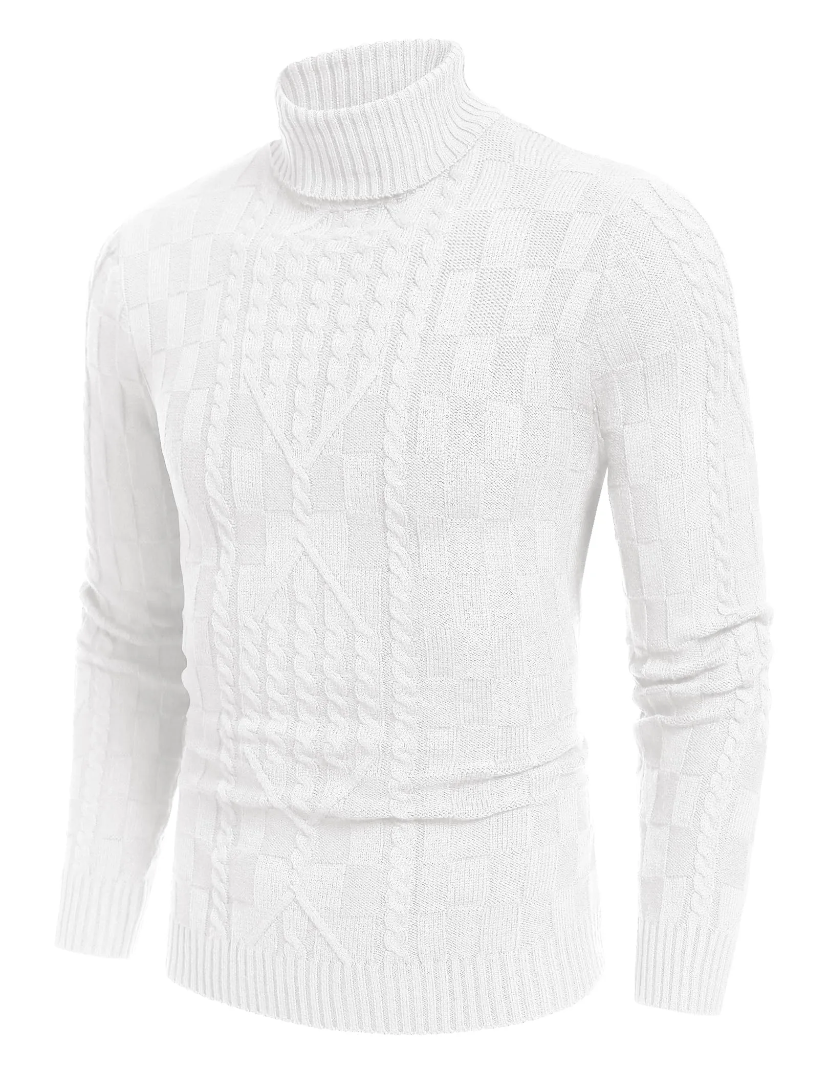 COOFANDY Men's Slim Fit Turtleneck Sweater Casual Cable Knit Pullover Sweaters
