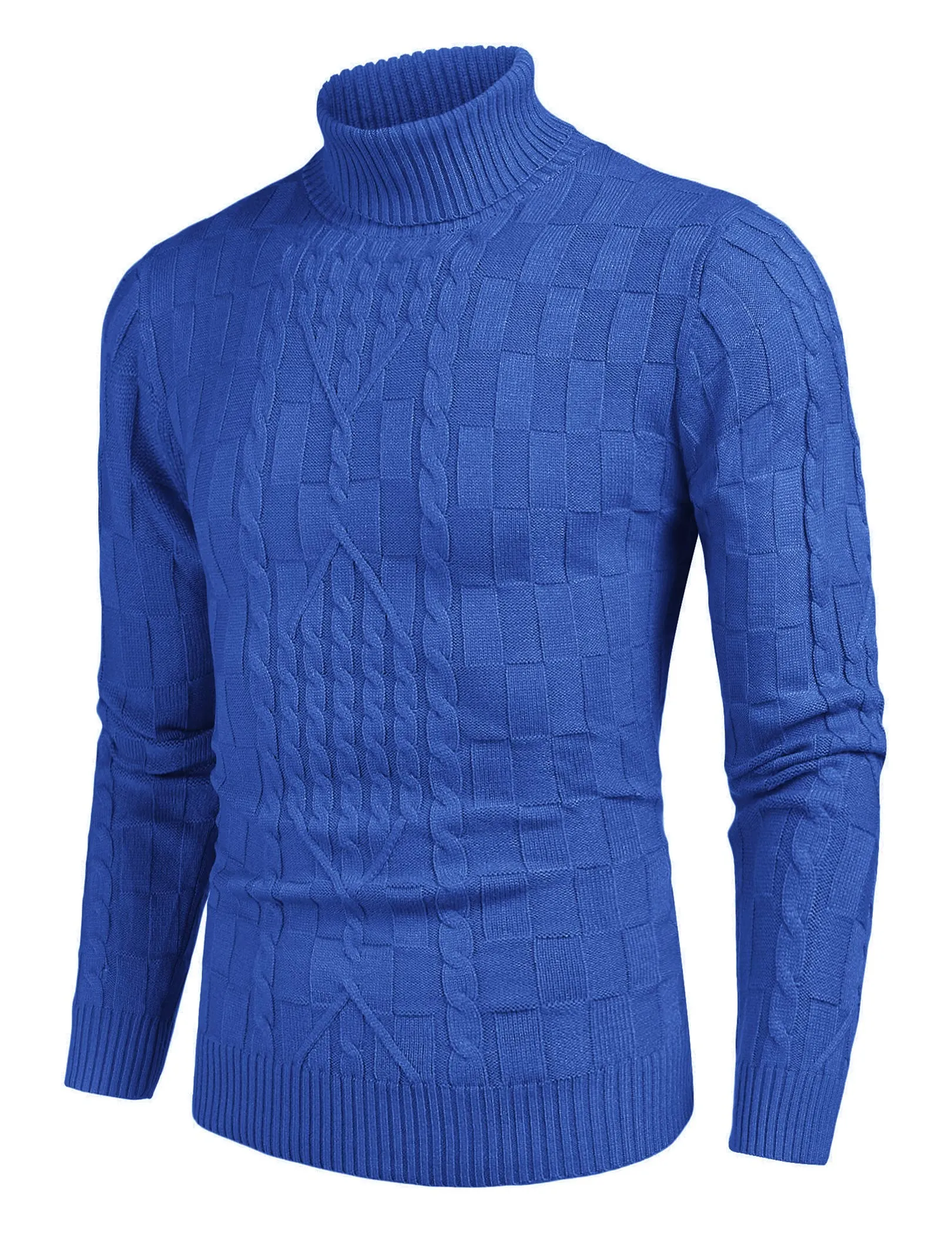COOFANDY Men's Slim Fit Turtleneck Sweater Casual Cable Knit Pullover Sweaters