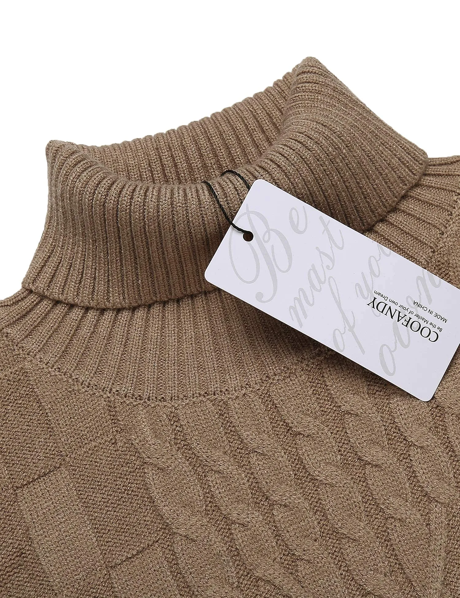 COOFANDY Men's Slim Fit Turtleneck Sweater Casual Cable Knit Pullover Sweaters