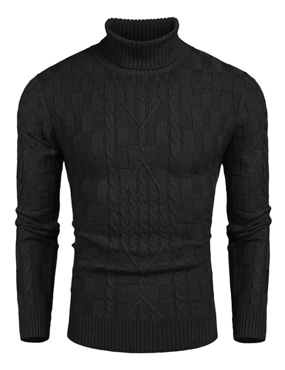 COOFANDY Men's Slim Fit Turtleneck Sweater Casual Cable Knit Pullover Sweaters