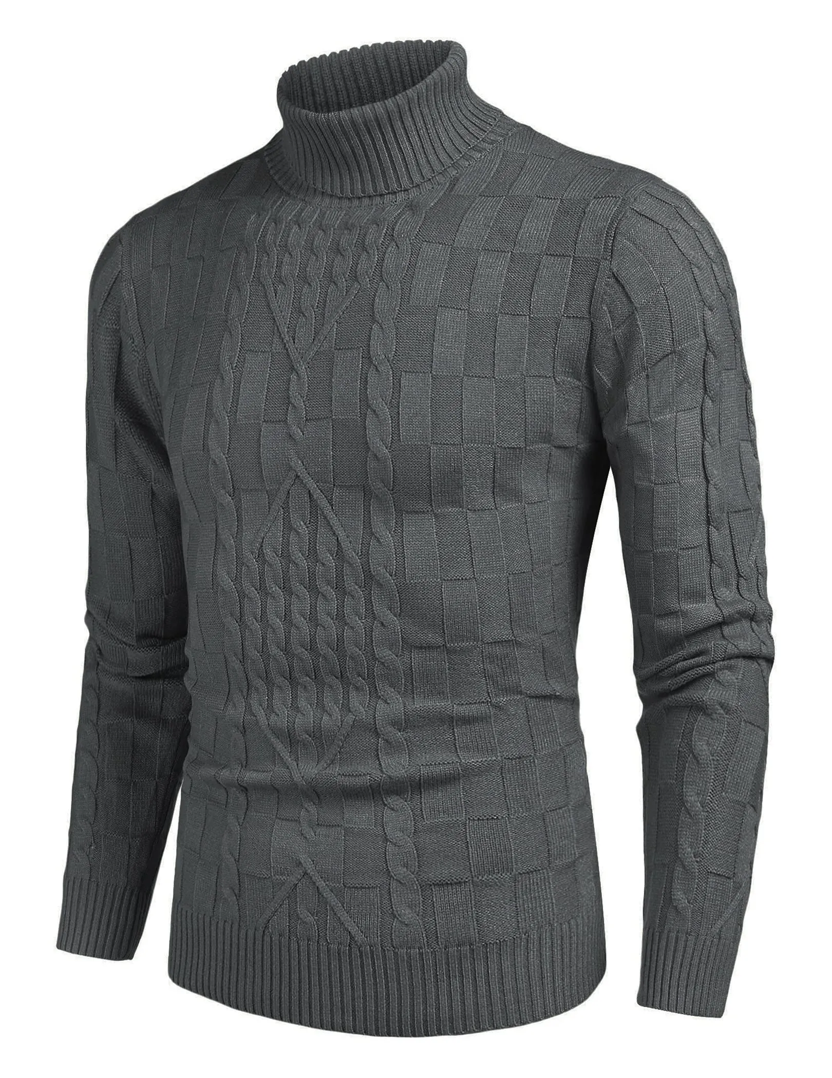 COOFANDY Men's Slim Fit Turtleneck Sweater Casual Cable Knit Pullover Sweaters