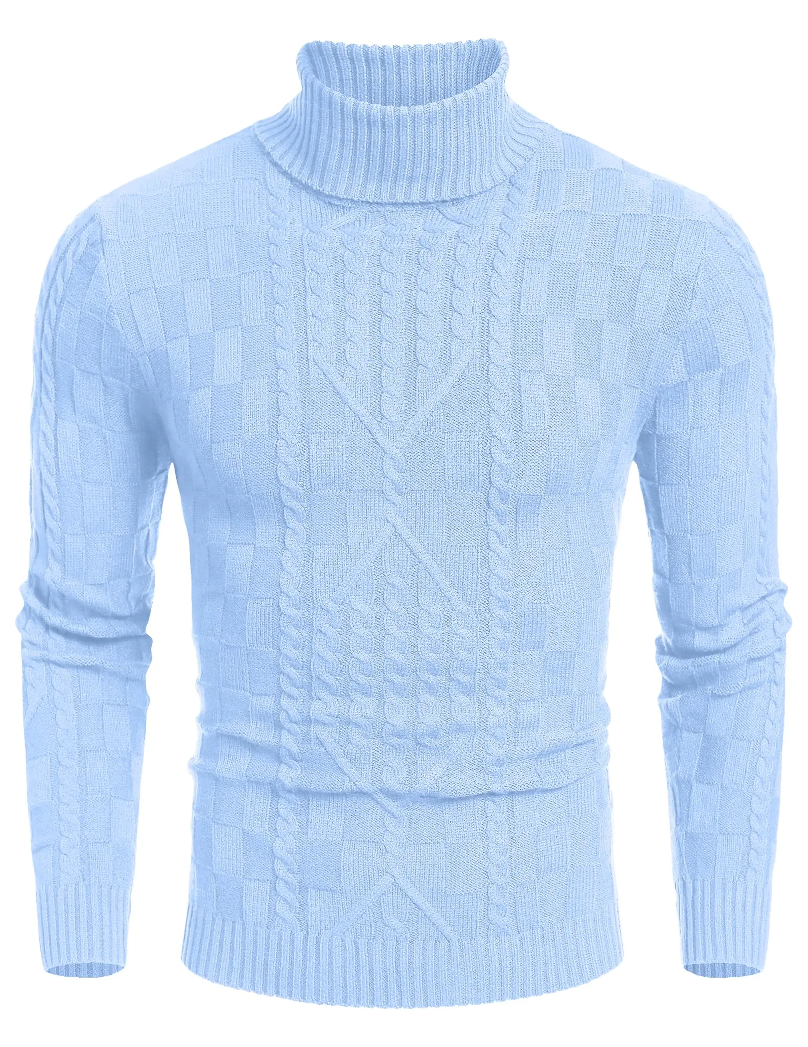 COOFANDY Men's Slim Fit Turtleneck Sweater Casual Cable Knit Pullover Sweaters