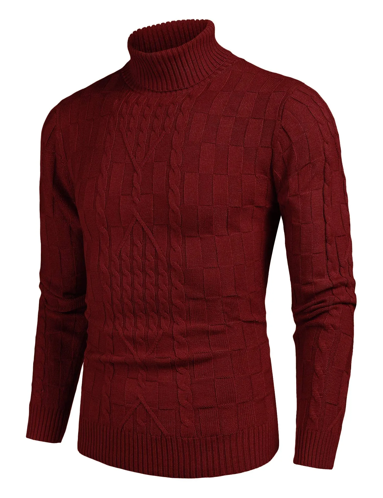 COOFANDY Men's Slim Fit Turtleneck Sweater Casual Cable Knit Pullover Sweaters