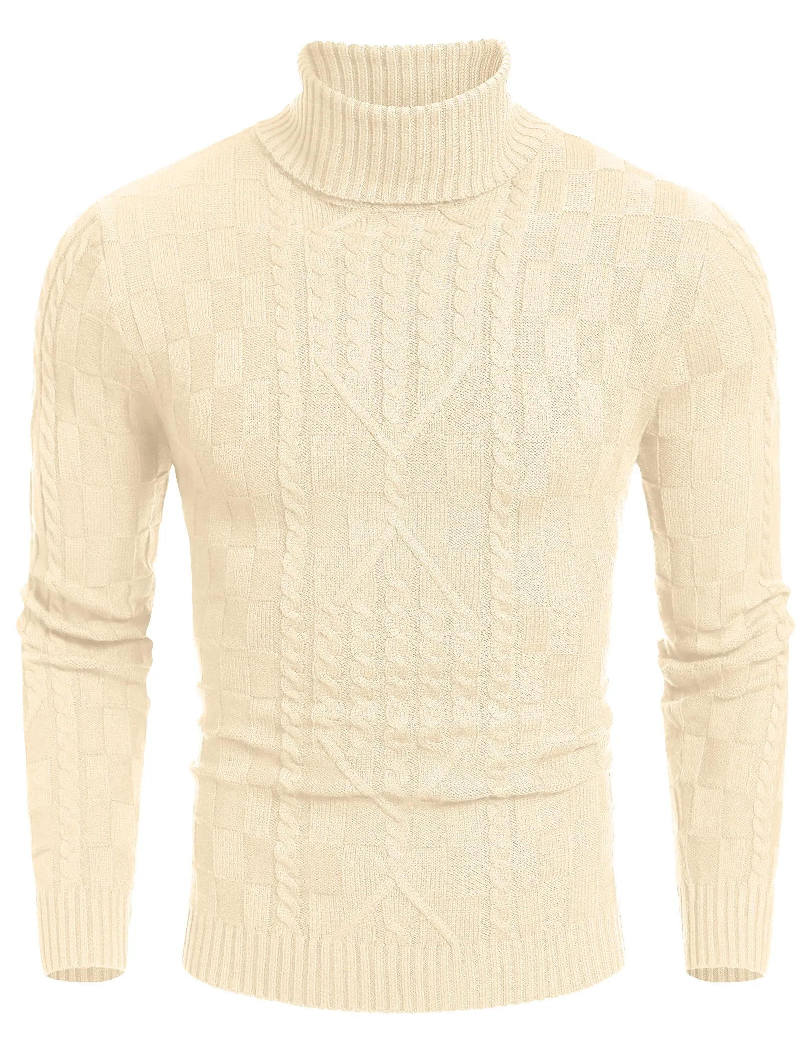 COOFANDY Men's Slim Fit Turtleneck Sweater Casual Cable Knit Pullover Sweaters