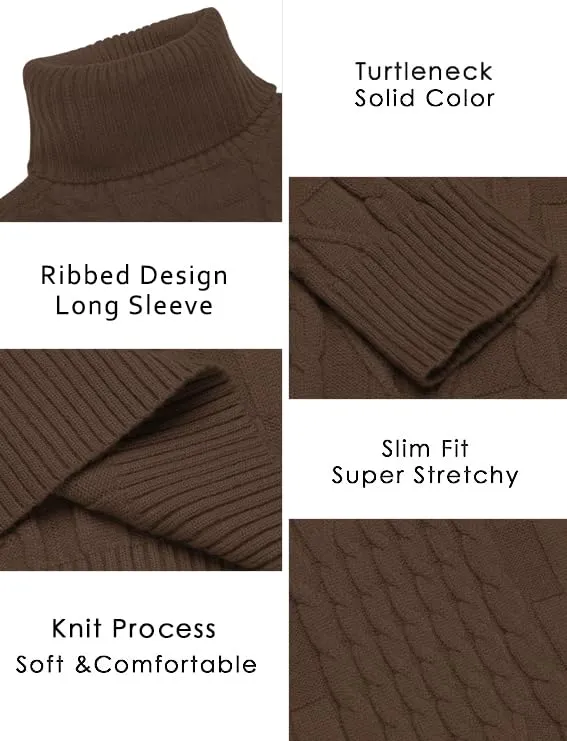 COOFANDY Men's Slim Fit Turtleneck Sweater Casual Cable Knit Pullover Sweaters