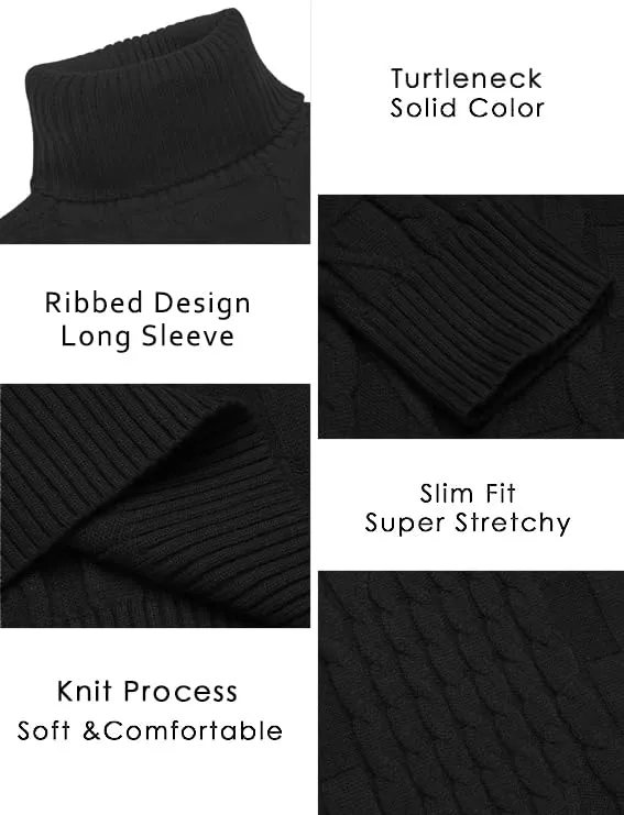 COOFANDY Men's Slim Fit Turtleneck Sweater Casual Cable Knit Pullover Sweaters