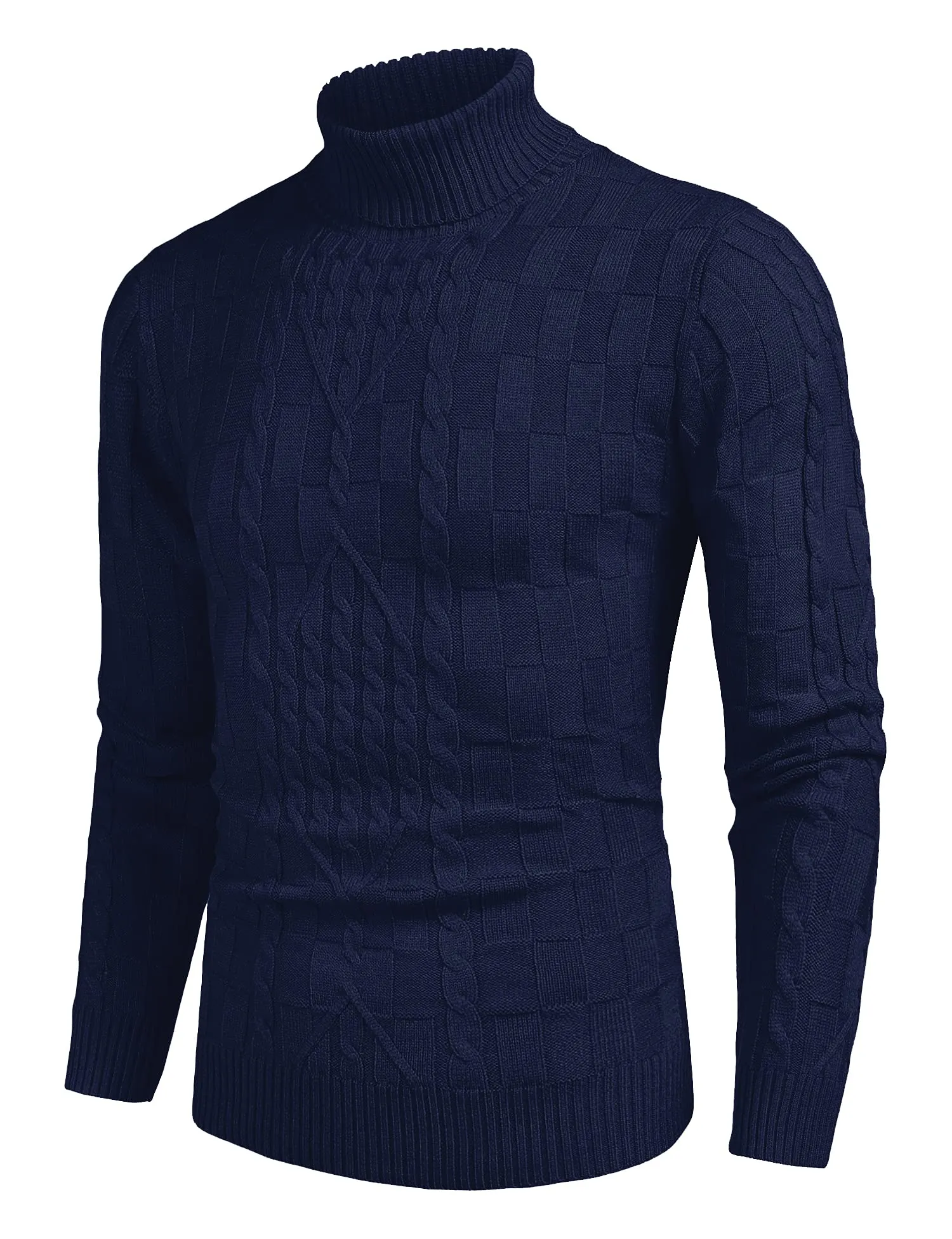 COOFANDY Men's Slim Fit Turtleneck Sweater Casual Cable Knit Pullover Sweaters