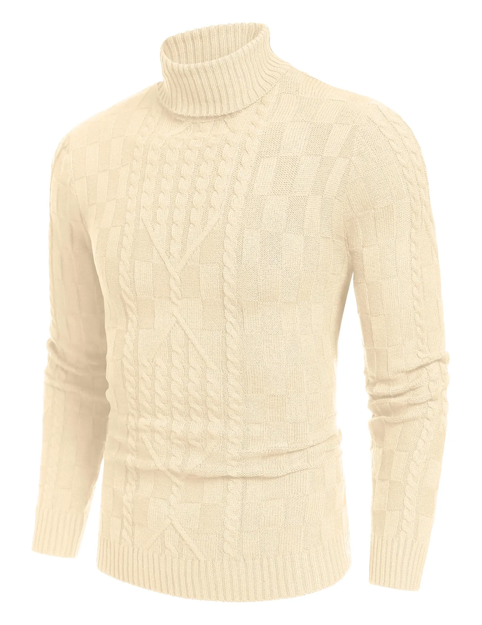 COOFANDY Men's Slim Fit Turtleneck Sweater Casual Cable Knit Pullover Sweaters