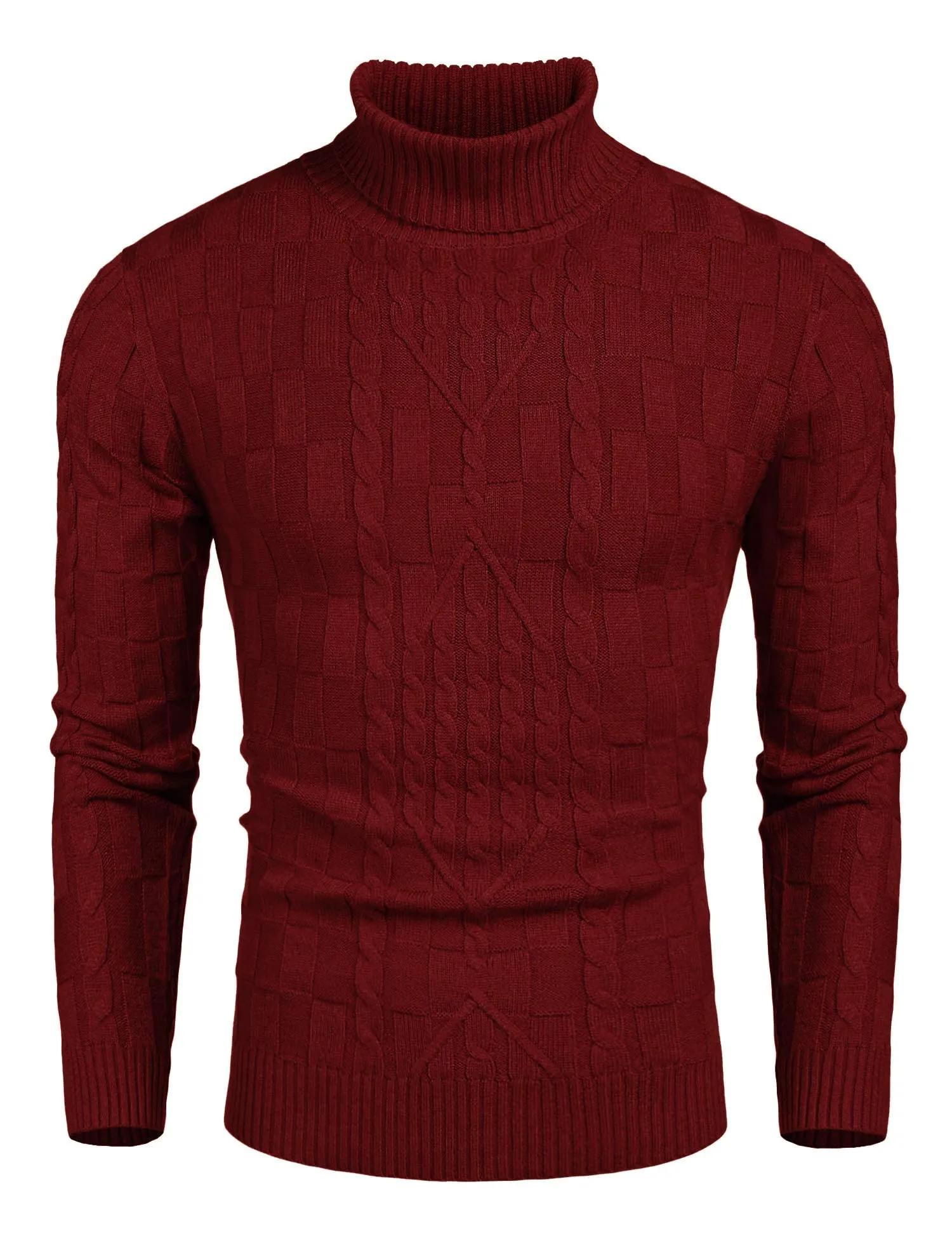COOFANDY Men's Slim Fit Turtleneck Sweater Casual Cable Knit Pullover Sweaters