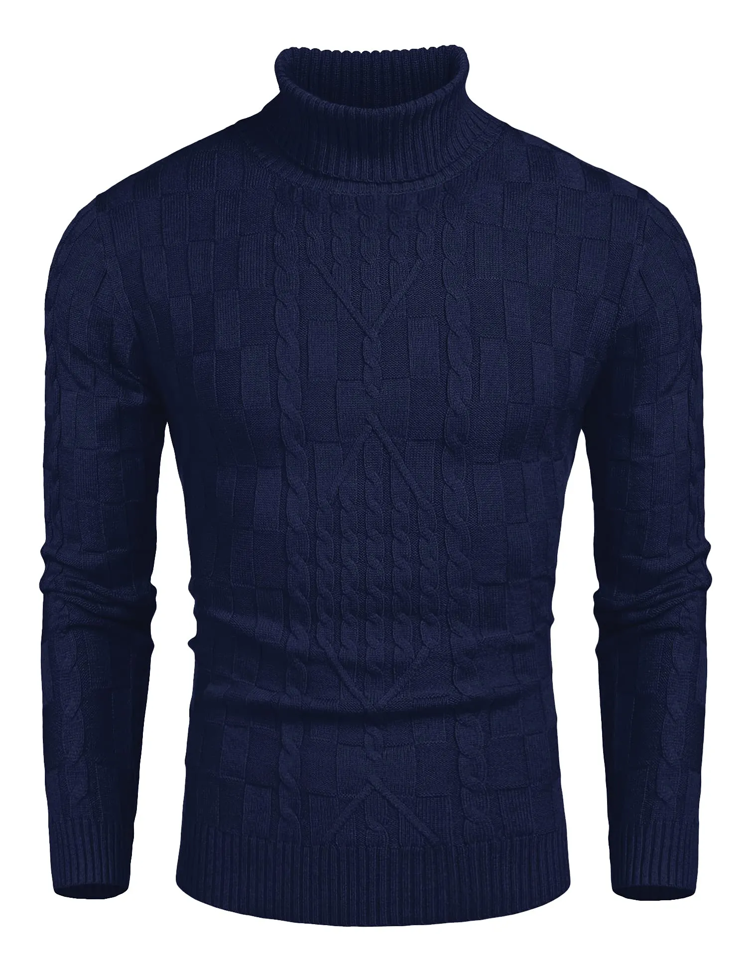 COOFANDY Men's Slim Fit Turtleneck Sweater Casual Cable Knit Pullover Sweaters