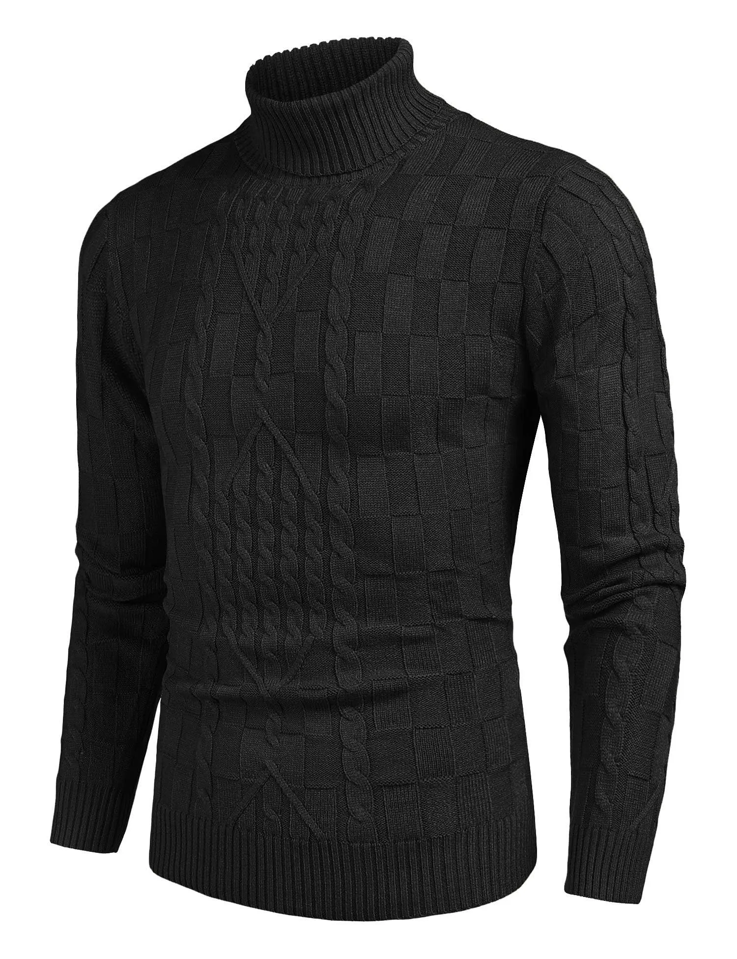 COOFANDY Men's Slim Fit Turtleneck Sweater Casual Cable Knit Pullover Sweaters