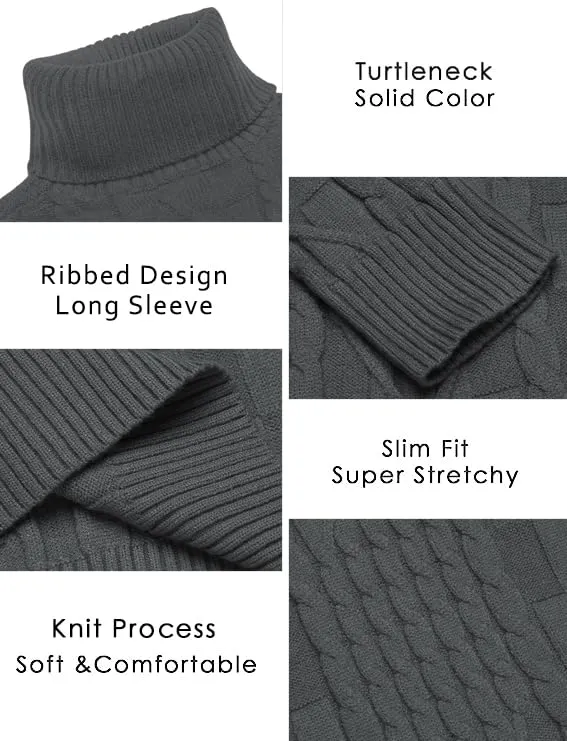 COOFANDY Men's Slim Fit Turtleneck Sweater Casual Cable Knit Pullover Sweaters
