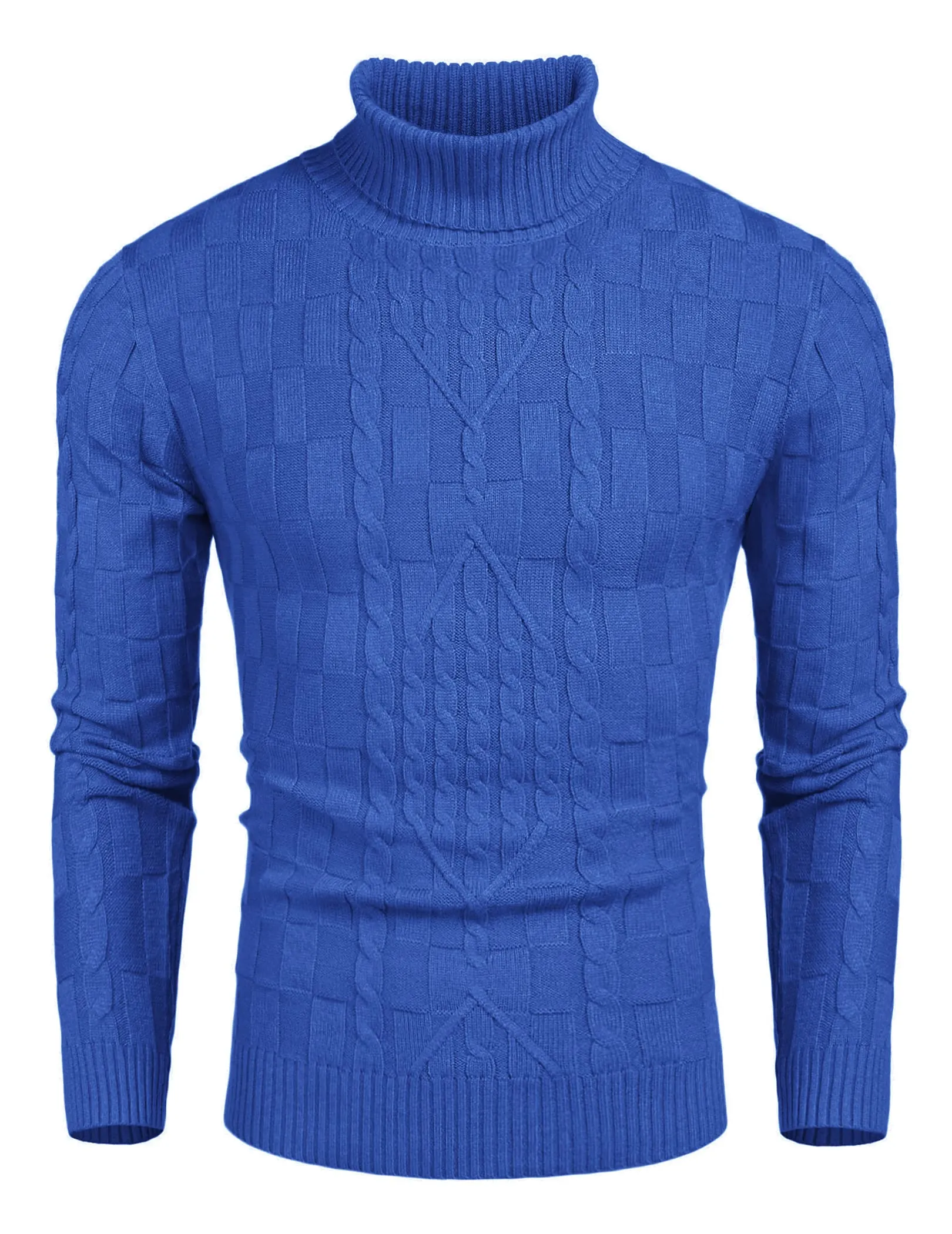 COOFANDY Men's Slim Fit Turtleneck Sweater Casual Cable Knit Pullover Sweaters