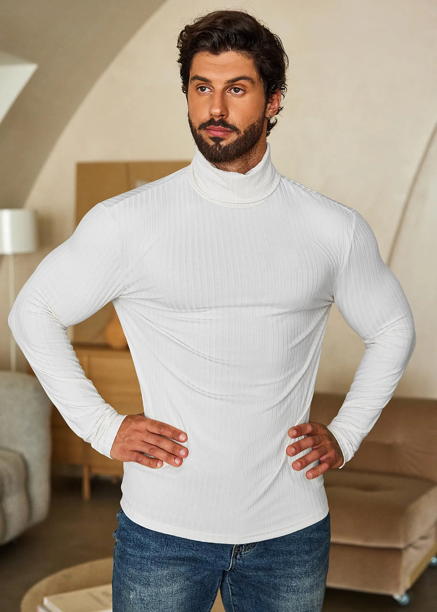 COOFANDY Men's Turtleneck Sweater Slim Fit Lightweight Basic Ribbed Sweaters