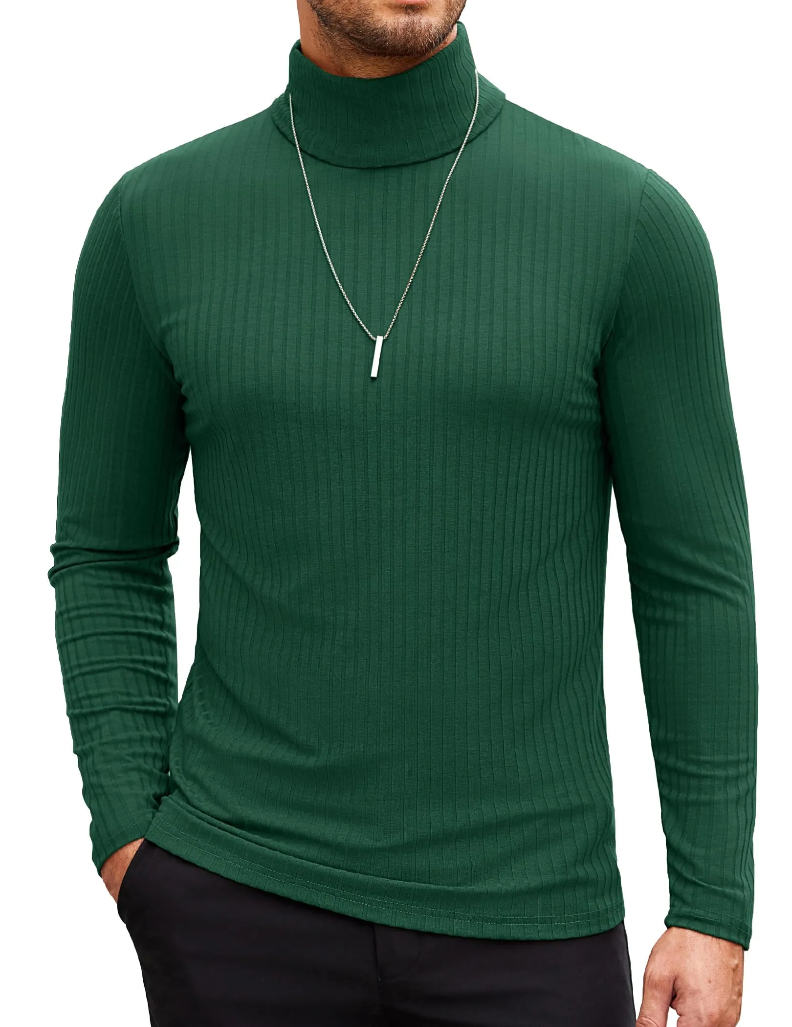 COOFANDY Men's Turtleneck Sweater Slim Fit Lightweight Basic Ribbed Sweaters