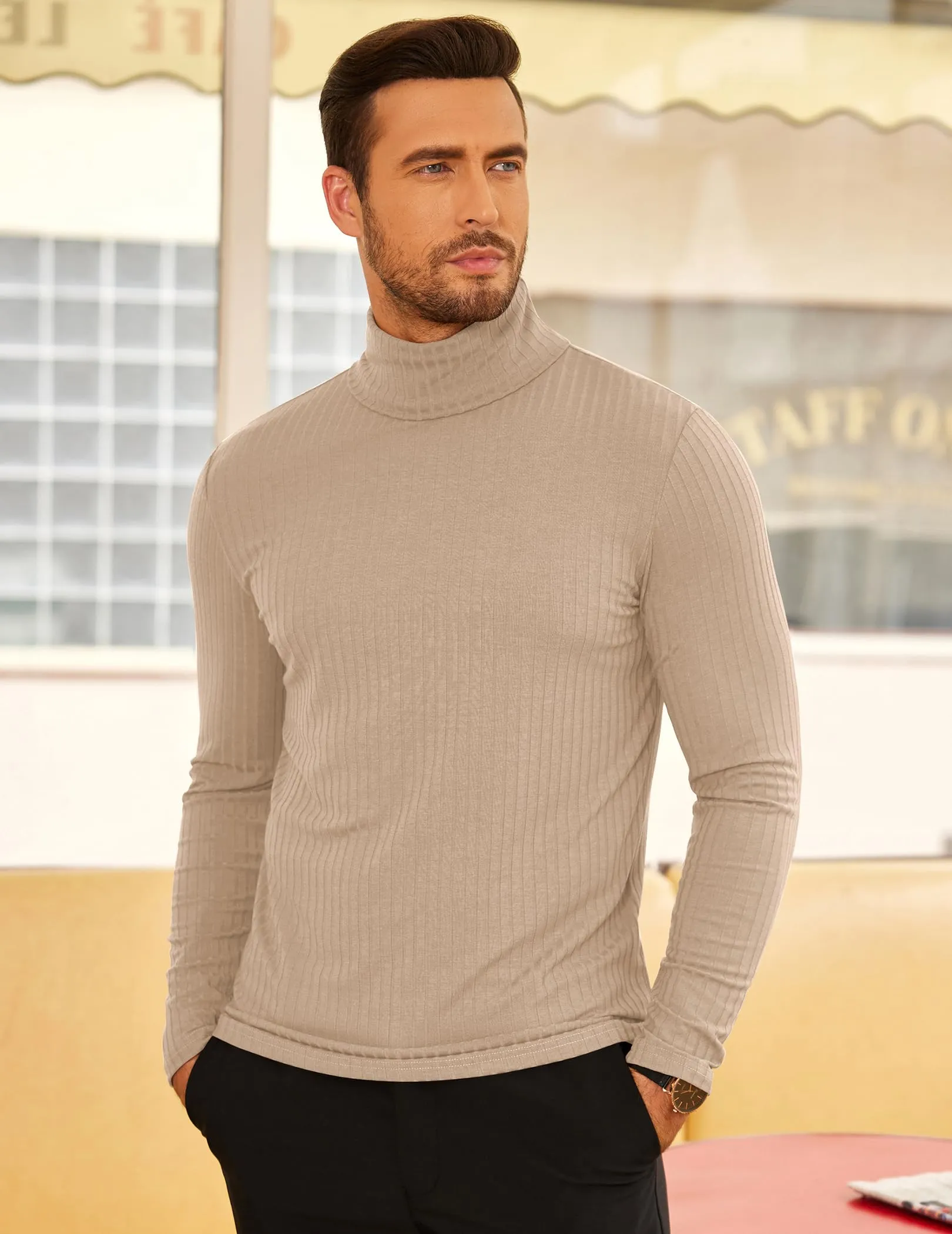 COOFANDY Men's Turtleneck Sweater Slim Fit Lightweight Basic Ribbed Sweaters
