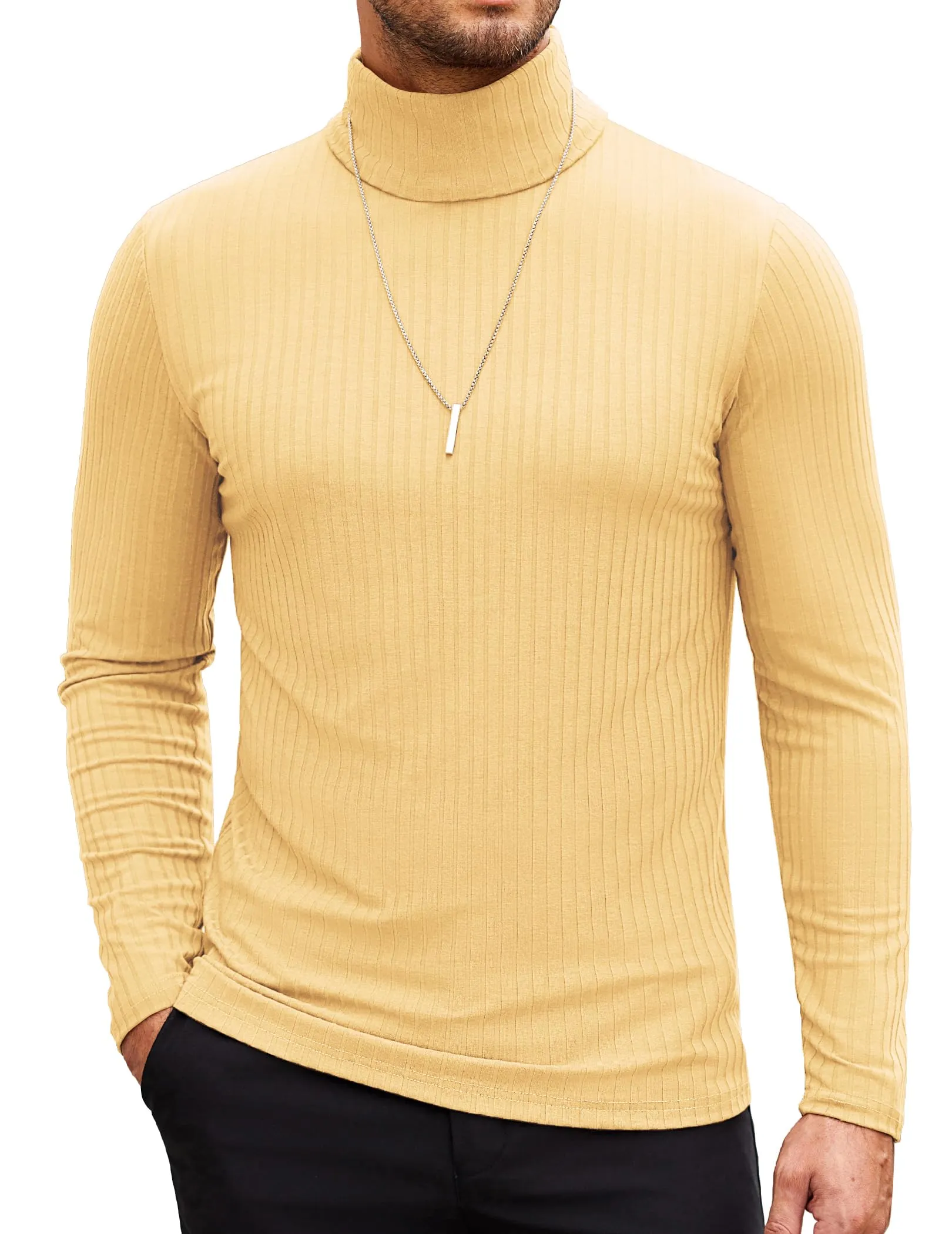 COOFANDY Men's Turtleneck Sweater Slim Fit Lightweight Basic Ribbed Sweaters