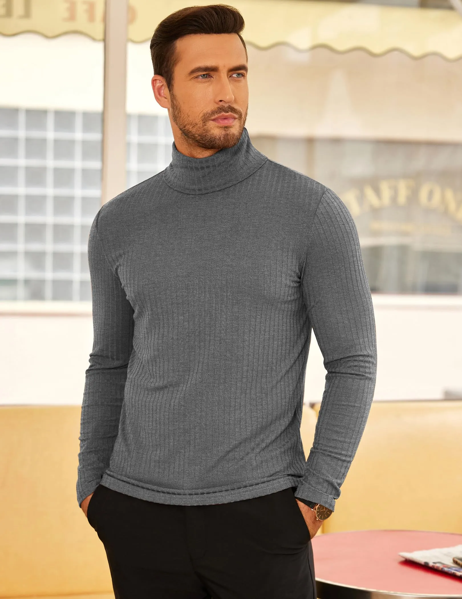 COOFANDY Men's Turtleneck Sweater Slim Fit Lightweight Basic Ribbed Sweaters