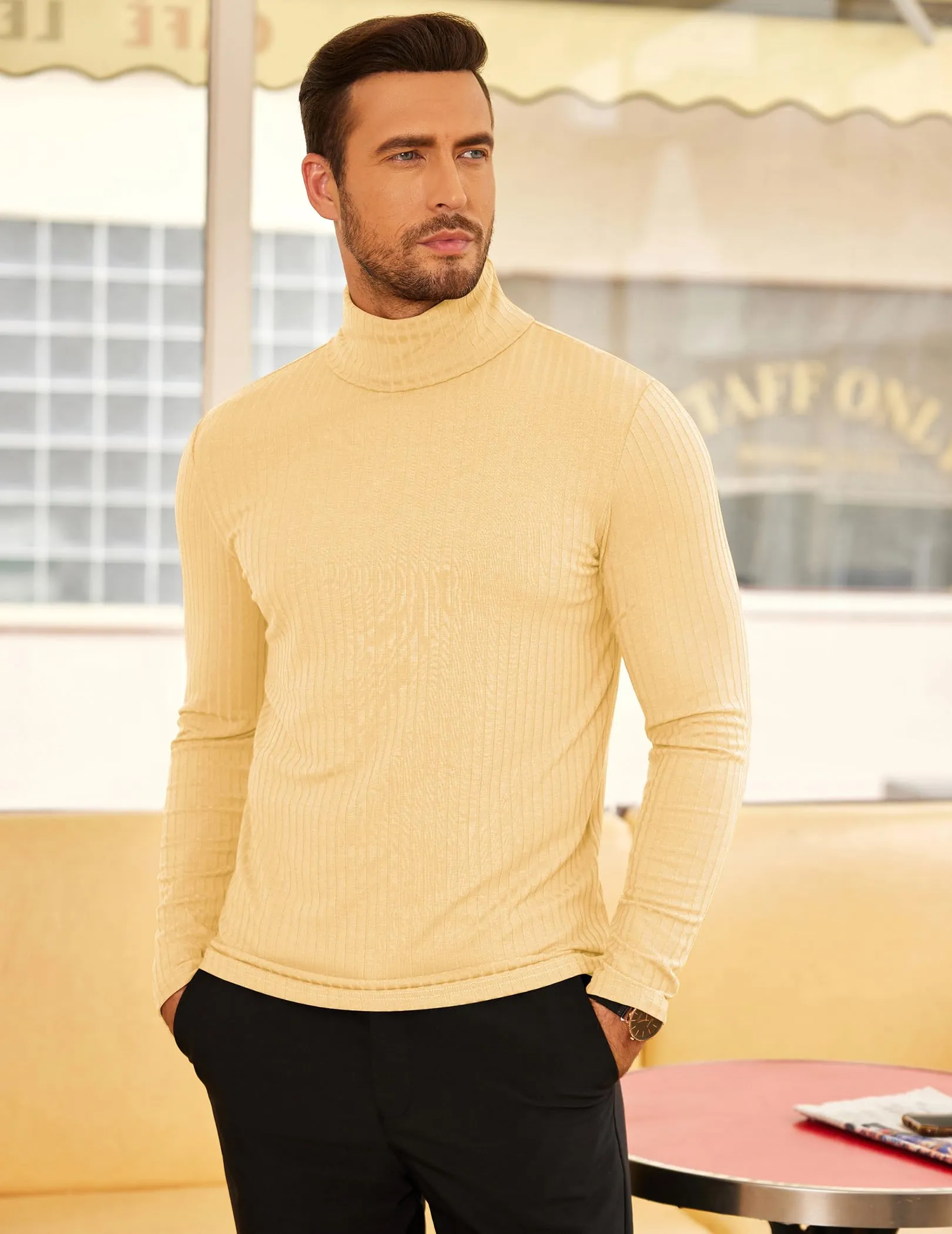 COOFANDY Men's Turtleneck Sweater Slim Fit Lightweight Basic Ribbed Sweaters