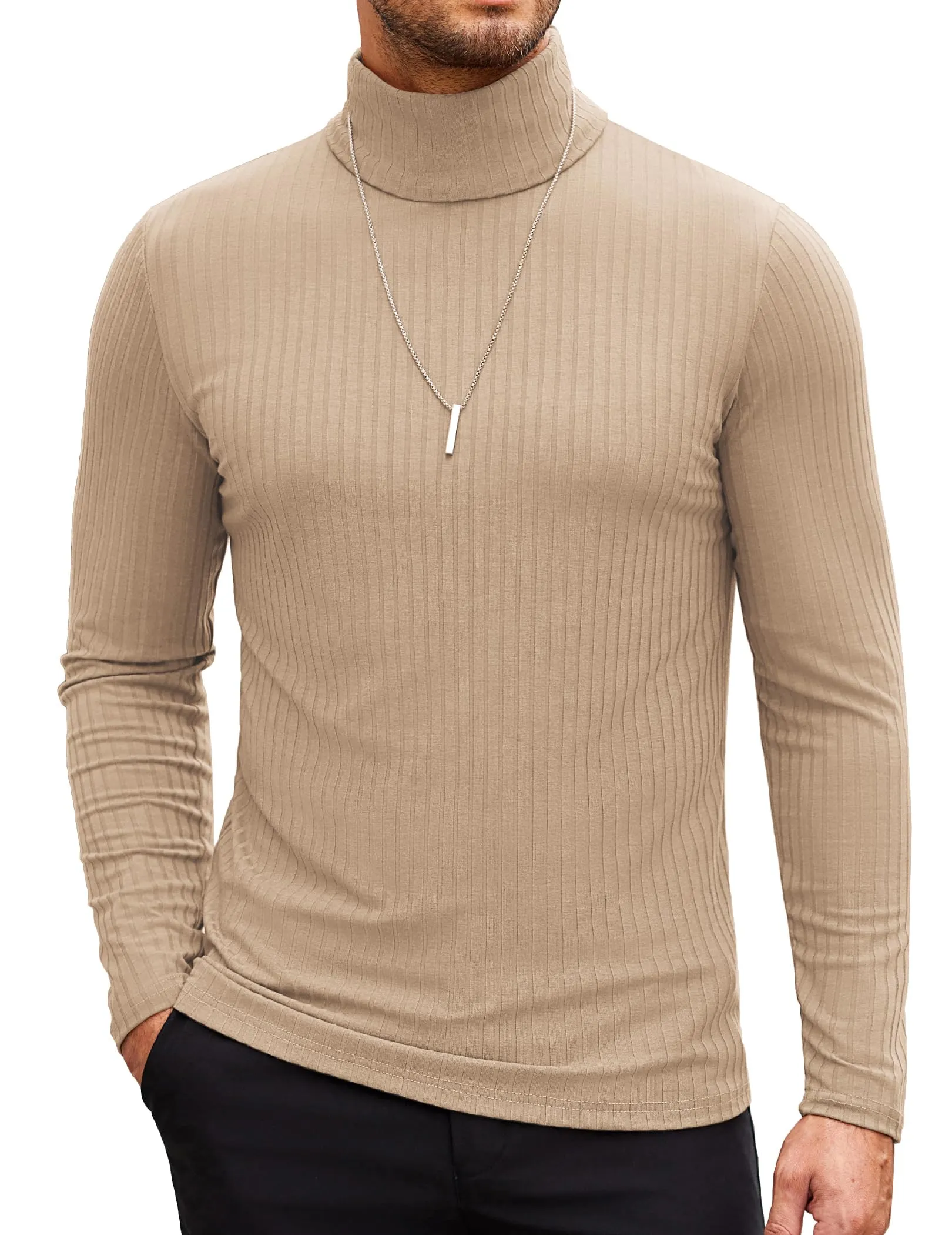 COOFANDY Men's Turtleneck Sweater Slim Fit Lightweight Basic Ribbed Sweaters