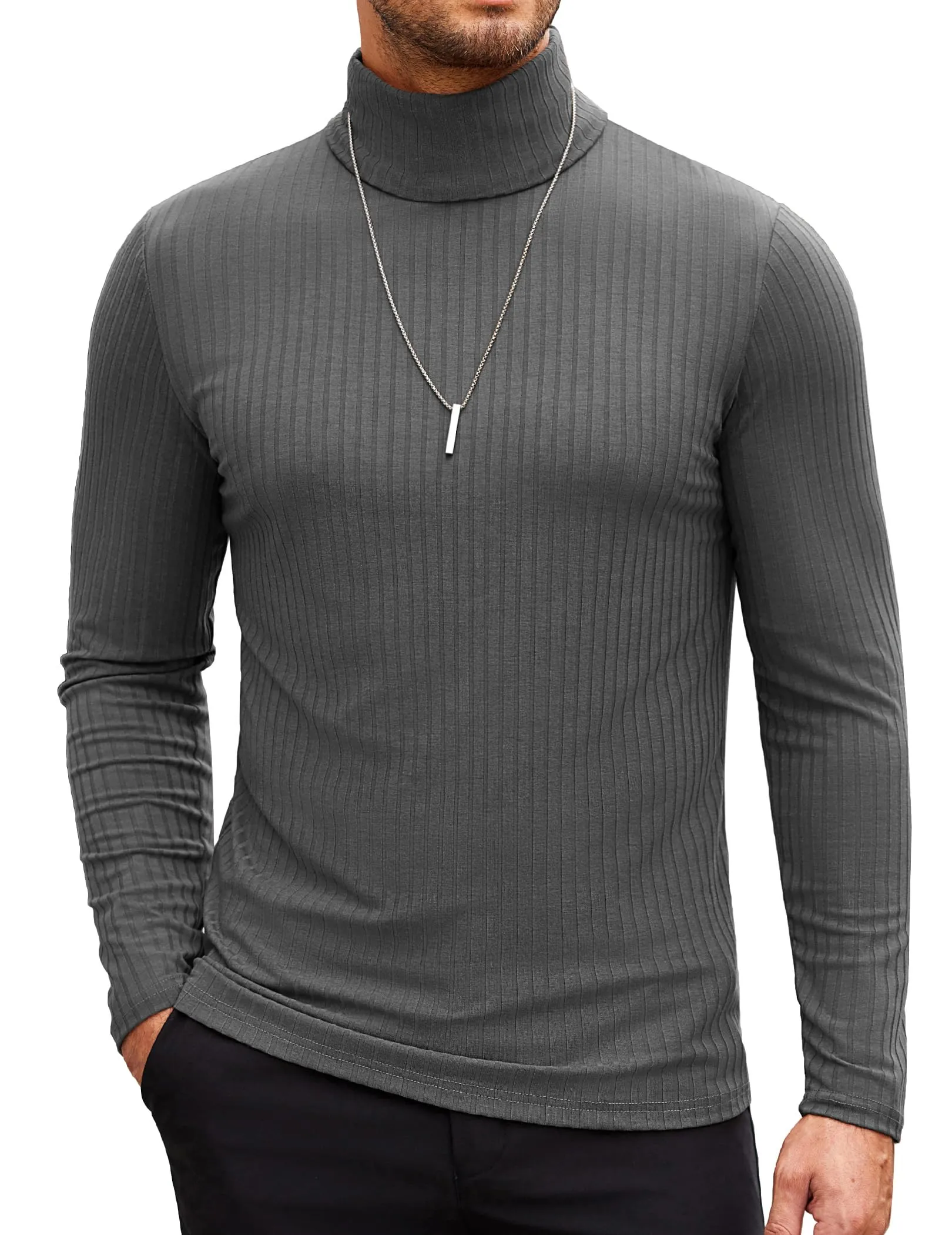COOFANDY Men's Turtleneck Sweater Slim Fit Lightweight Basic Ribbed Sweaters