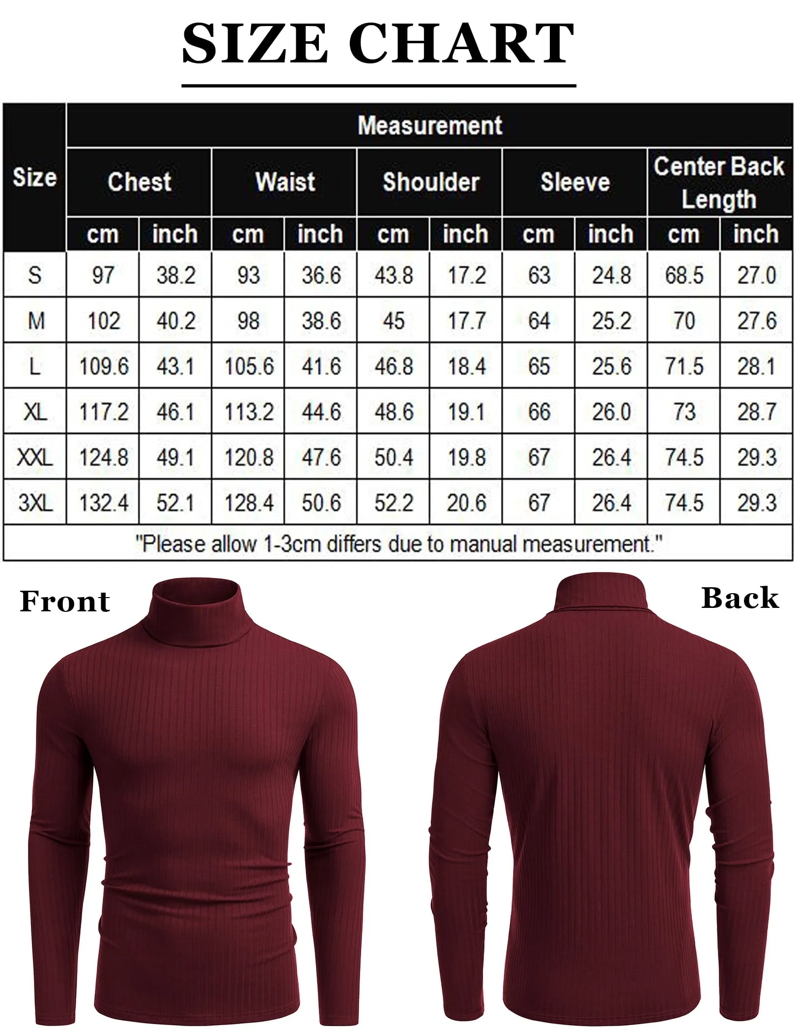 COOFANDY Men's Turtleneck Sweater Slim Fit Lightweight Basic Ribbed Sweaters