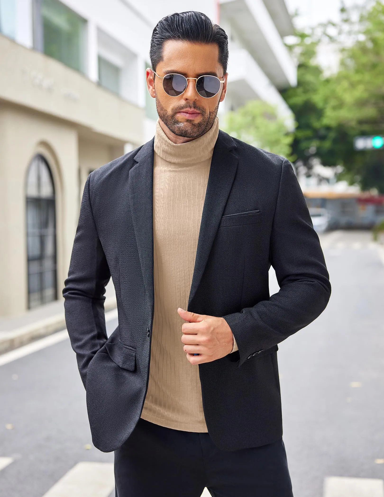 COOFANDY Men's Turtleneck Sweater Slim Fit Lightweight Basic Ribbed Sweaters