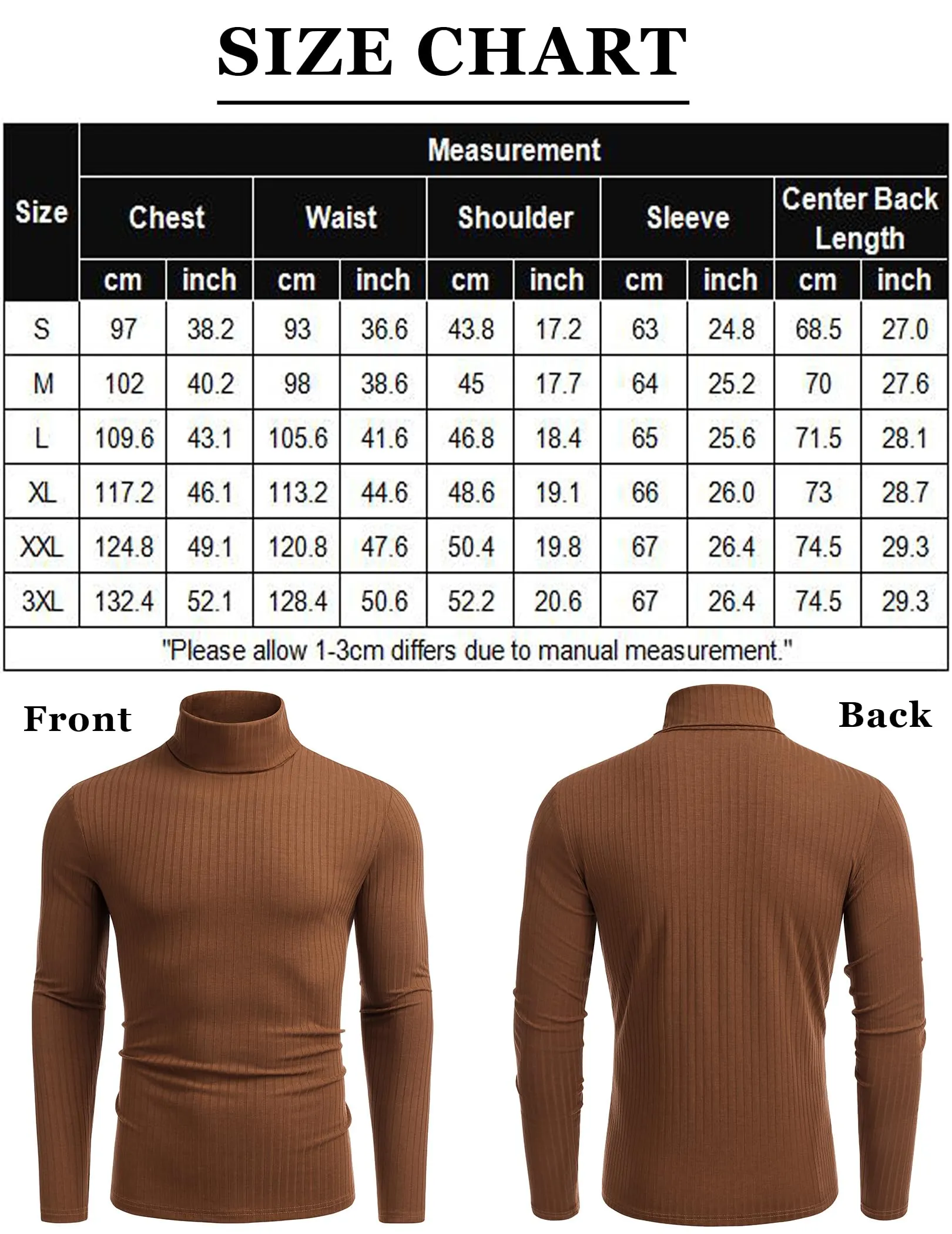 COOFANDY Men's Turtleneck Sweater Slim Fit Lightweight Basic Ribbed Sweaters