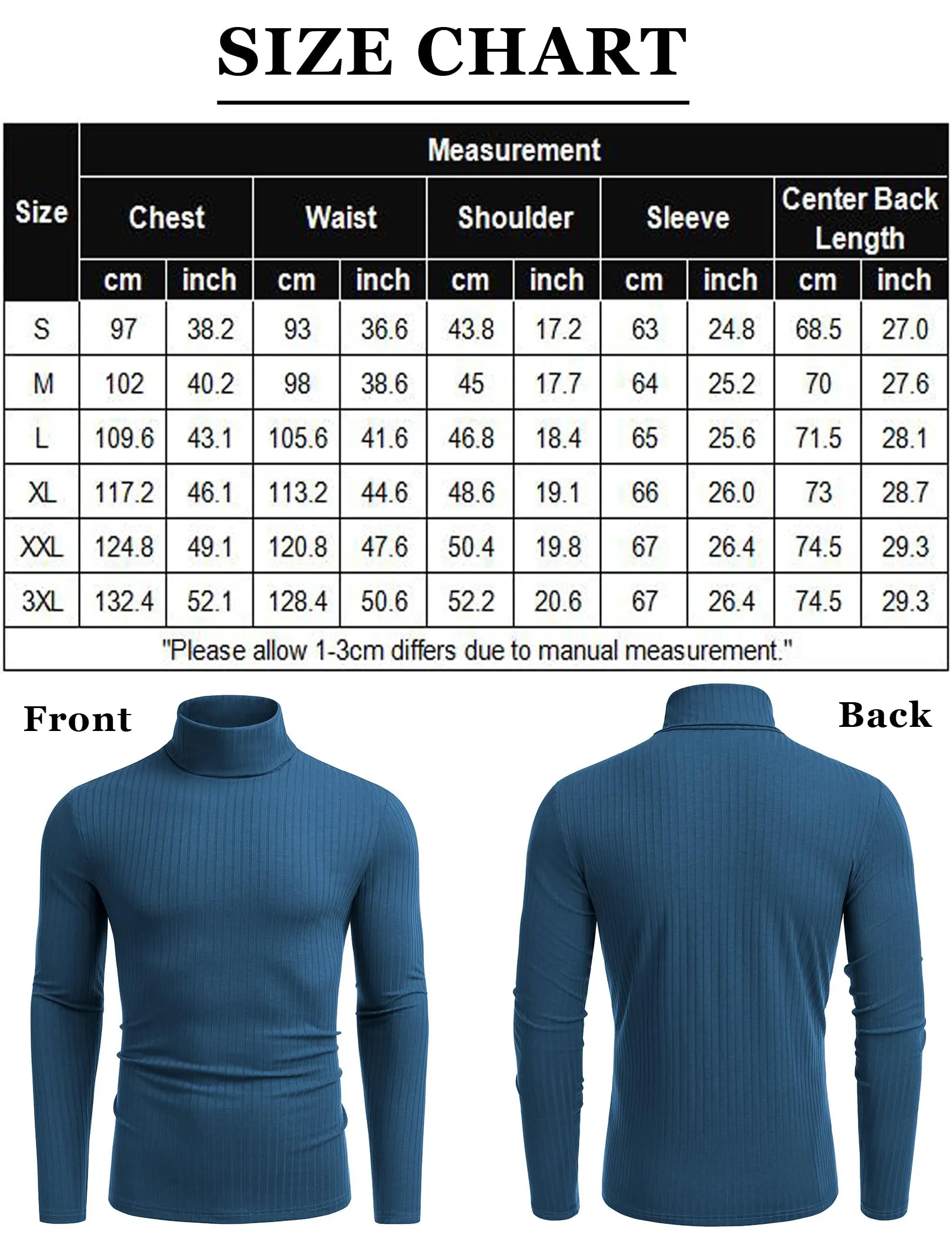 COOFANDY Men's Turtleneck Sweater Slim Fit Lightweight Basic Ribbed Sweaters