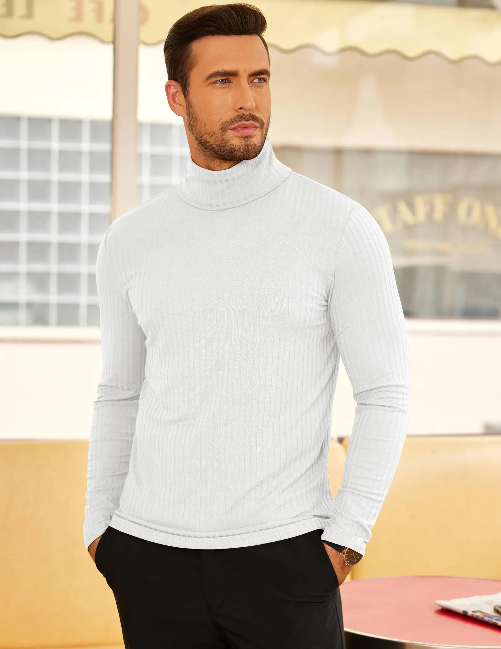 COOFANDY Men's Turtleneck Sweater Slim Fit Lightweight Basic Ribbed Sweaters