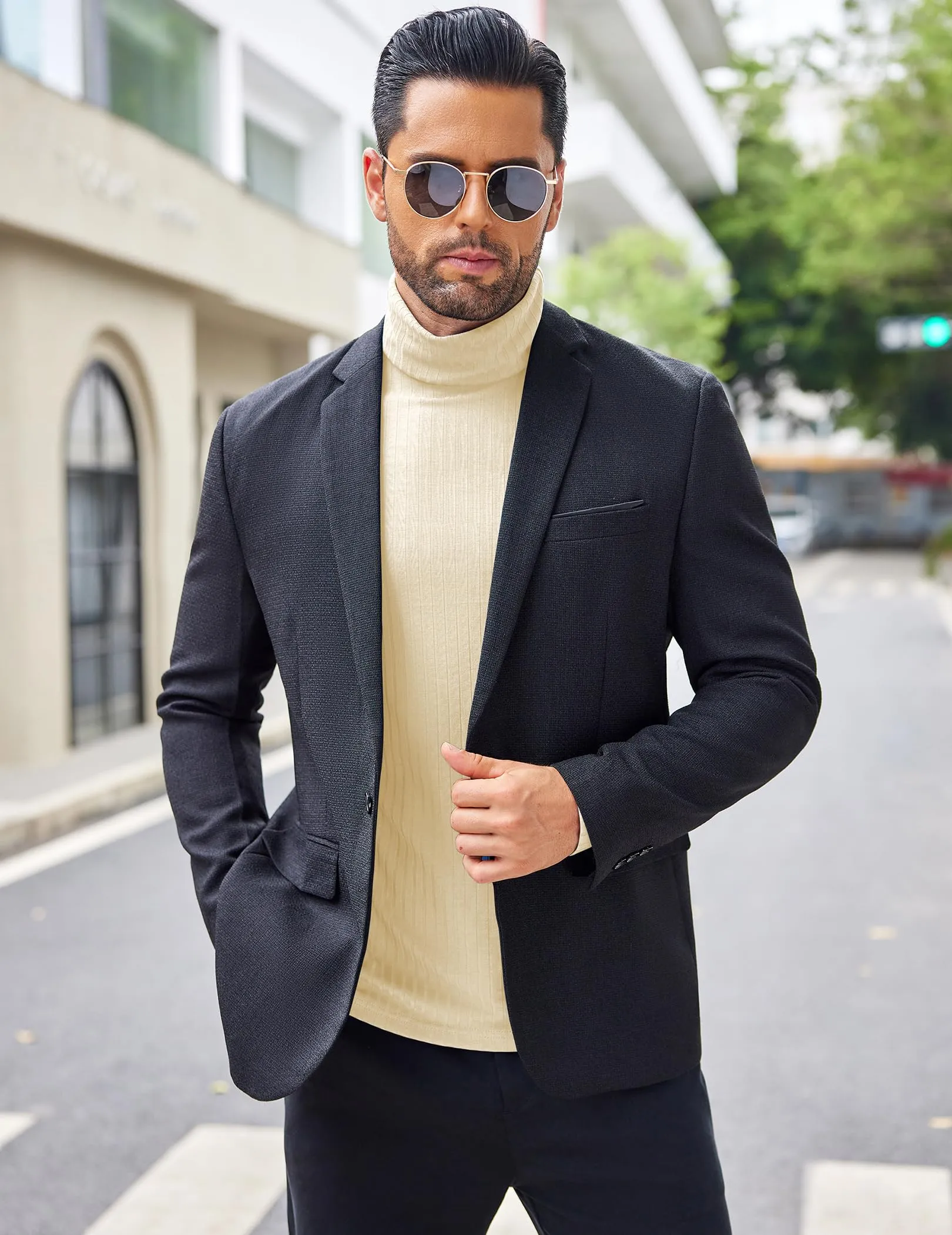 COOFANDY Men's Turtleneck Sweater Slim Fit Lightweight Basic Ribbed Sweaters